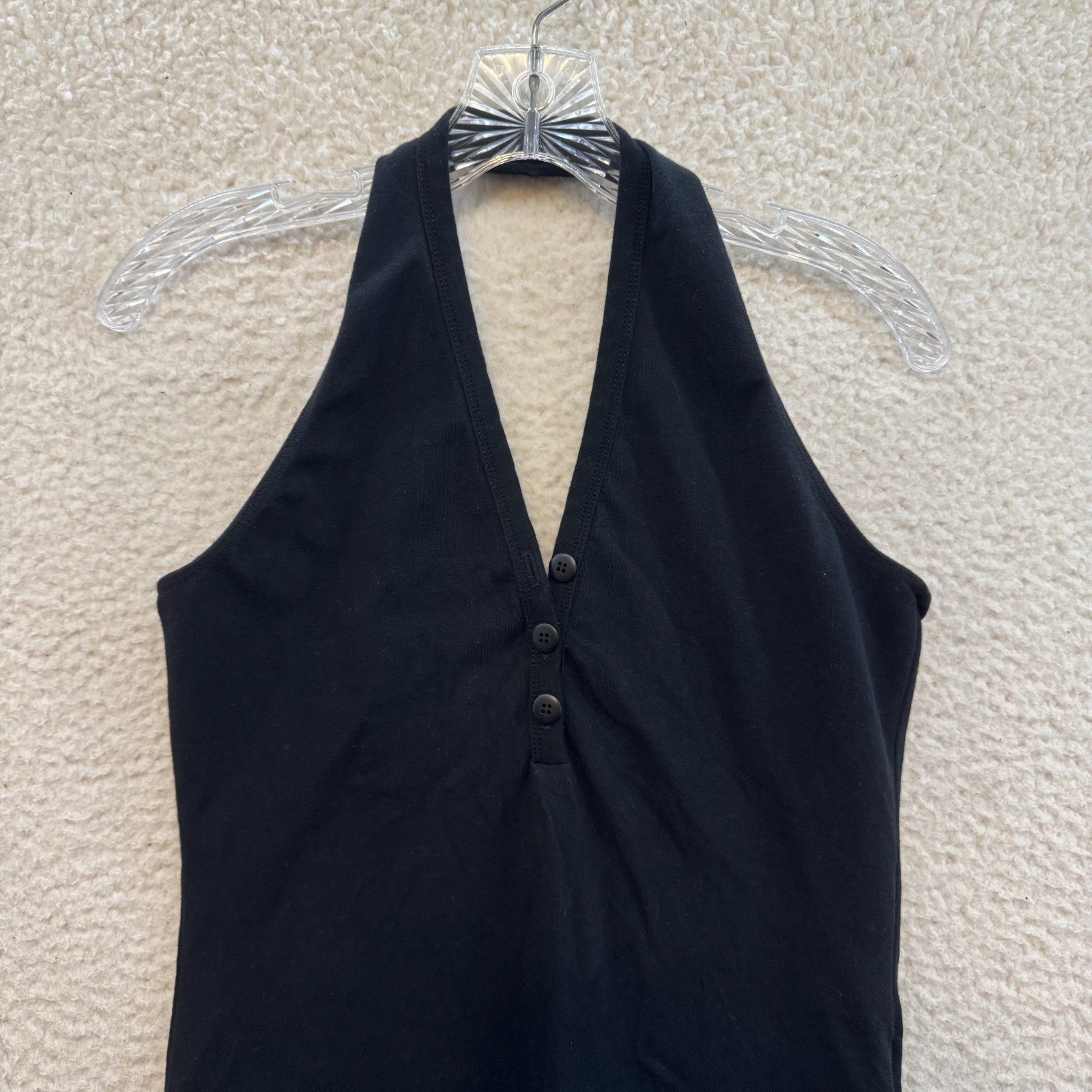 Y2K Vintage Black Bodysuit Large Womens Halter One Piece Playsuit