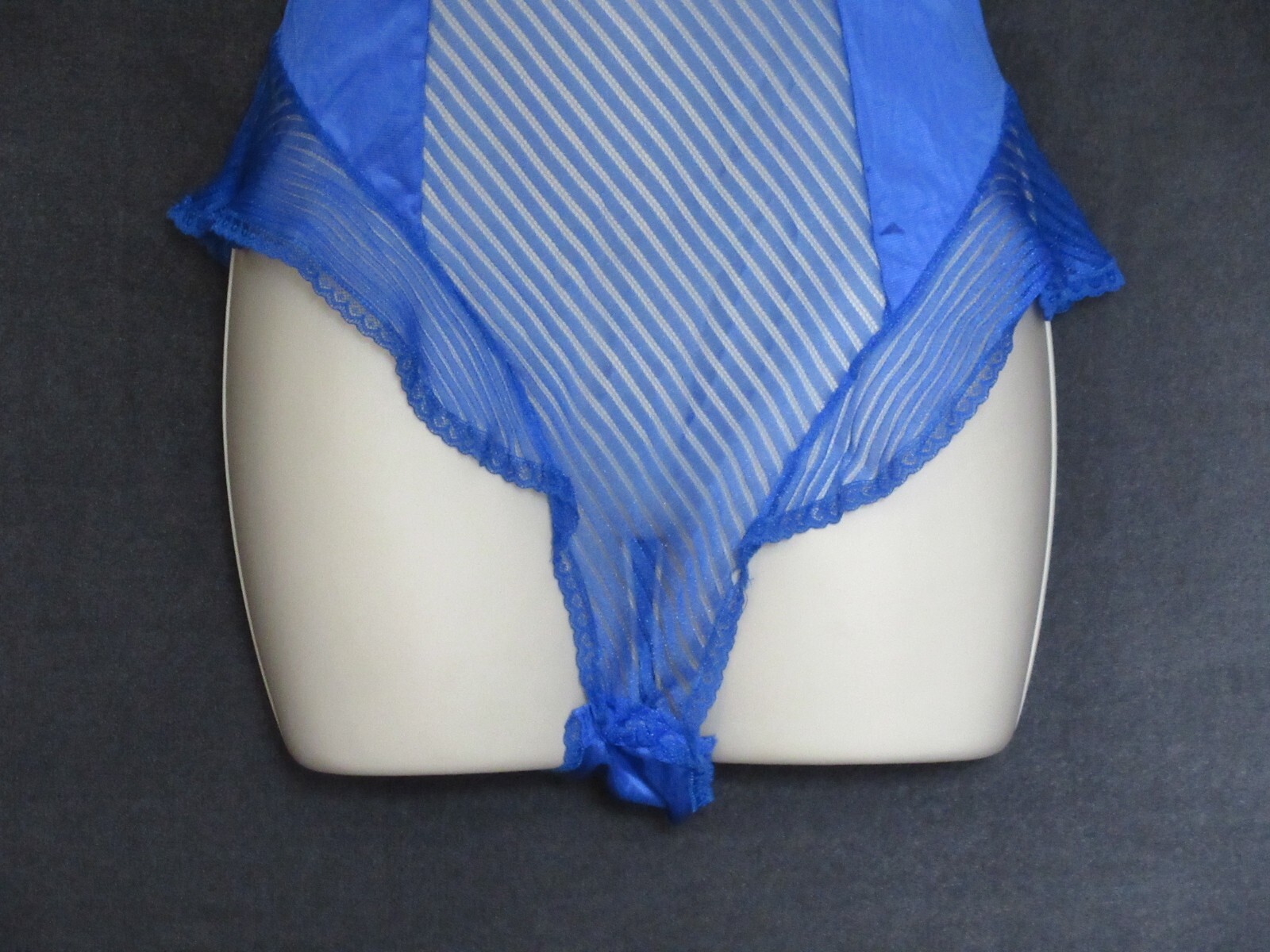 Vintage Bestform Blue Nylon Poly Lace Sexy Sheer Flutter Ruffle Teddy Lingerie M