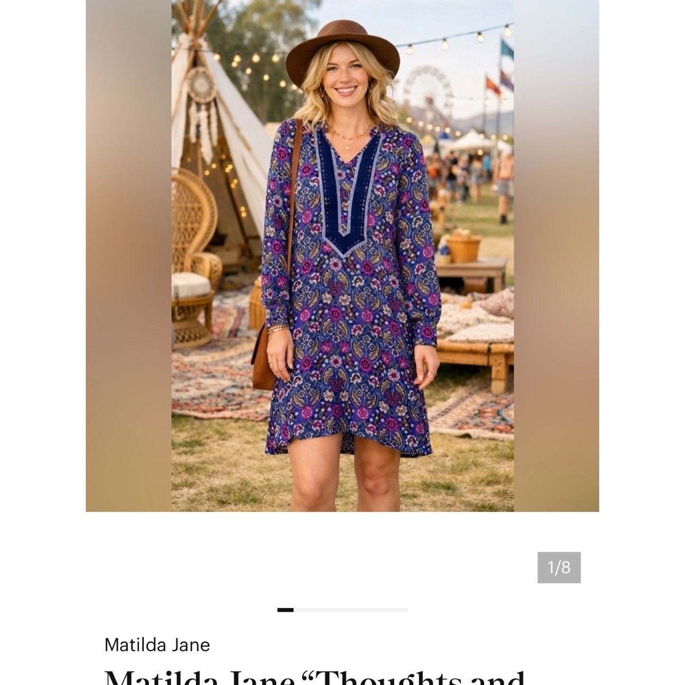 Matilda Jane Thoughts and Dreams Boho Floral Tunic Dress with Pockets Sz Large