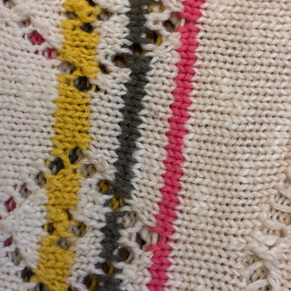 Sundance Cream Open-Knit Cotton Pullover with Yellow, Pink & Rust Stripes XS