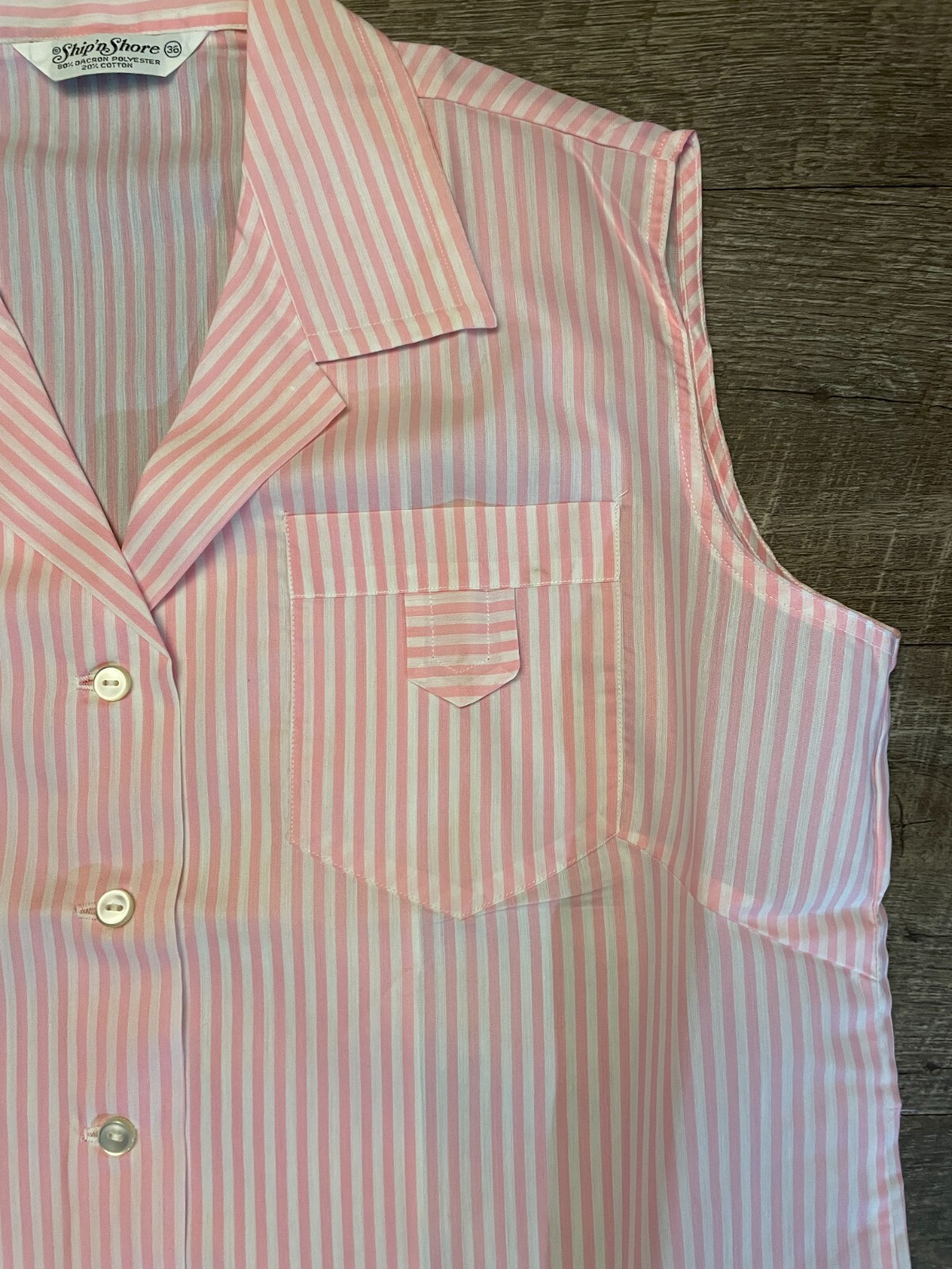 Vintage Ship N Shore Pink/White Pin Stripe Sleeveless Ladys Top 80s Size 36