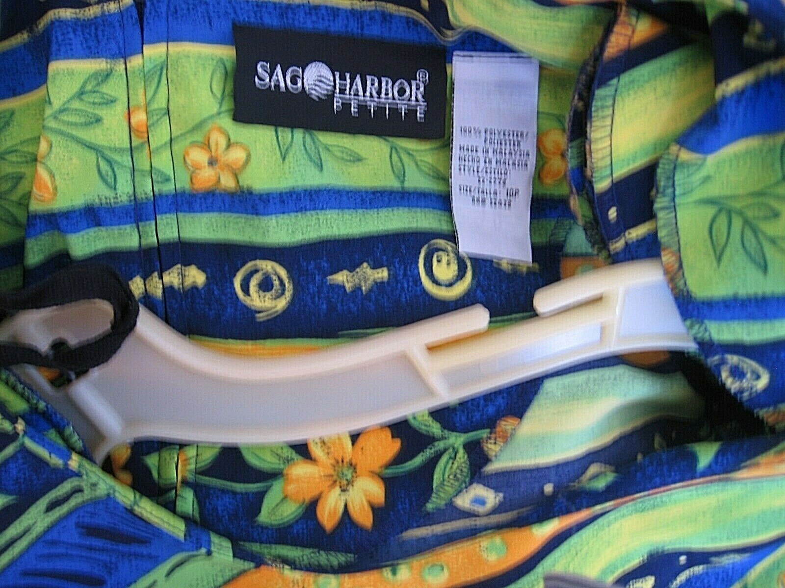 VINTAGE SAG HARBOR BLUE/YELLOW/GREEN FLORAL POLYESTER MINI DRESS – 10 PETITE