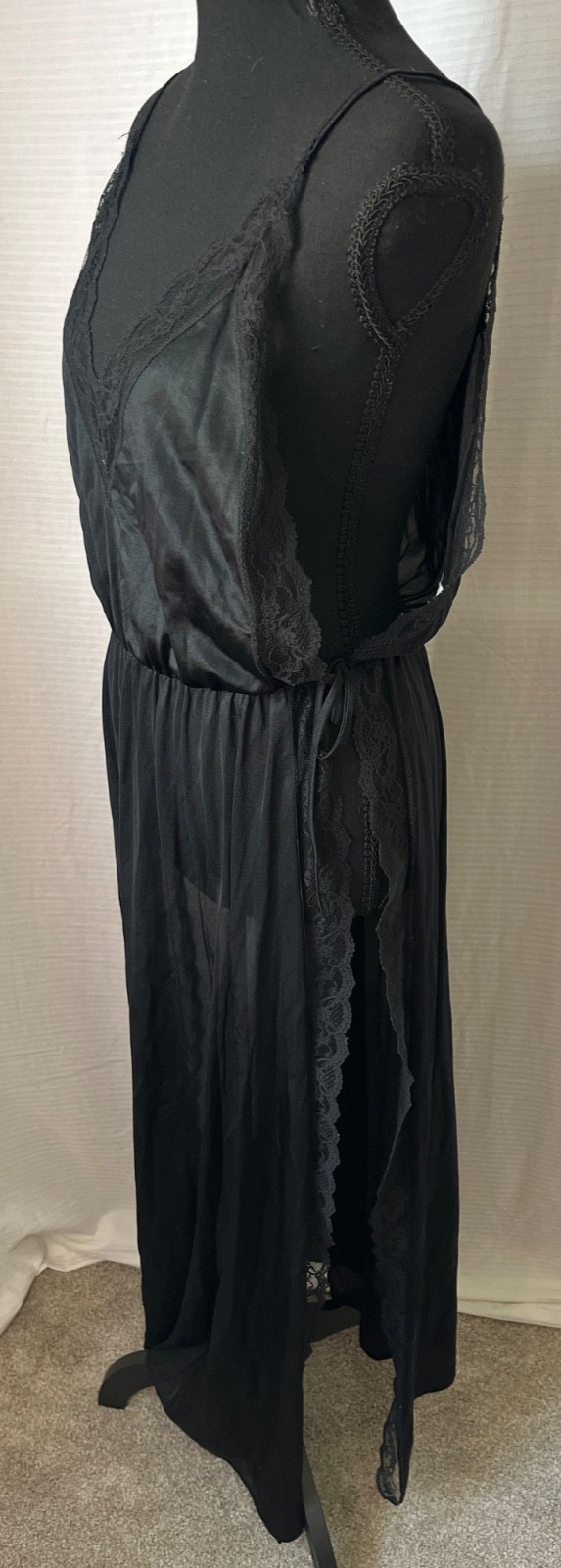 vintage slip dress lace deep v neck tie waist large