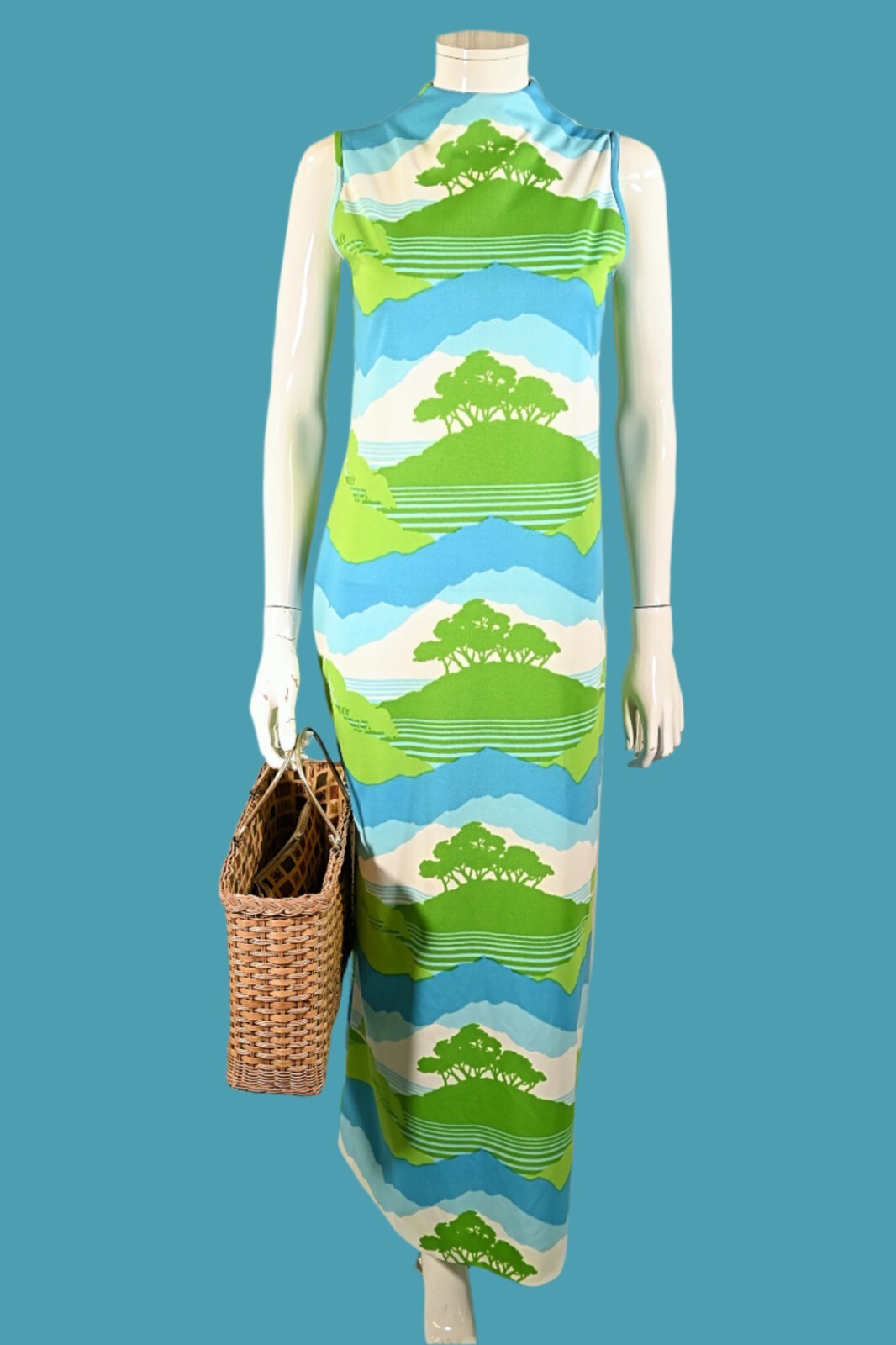 Vintage Maxi Dress Trees/Nature/Novelty Print, Bohemian Hippie Dress S