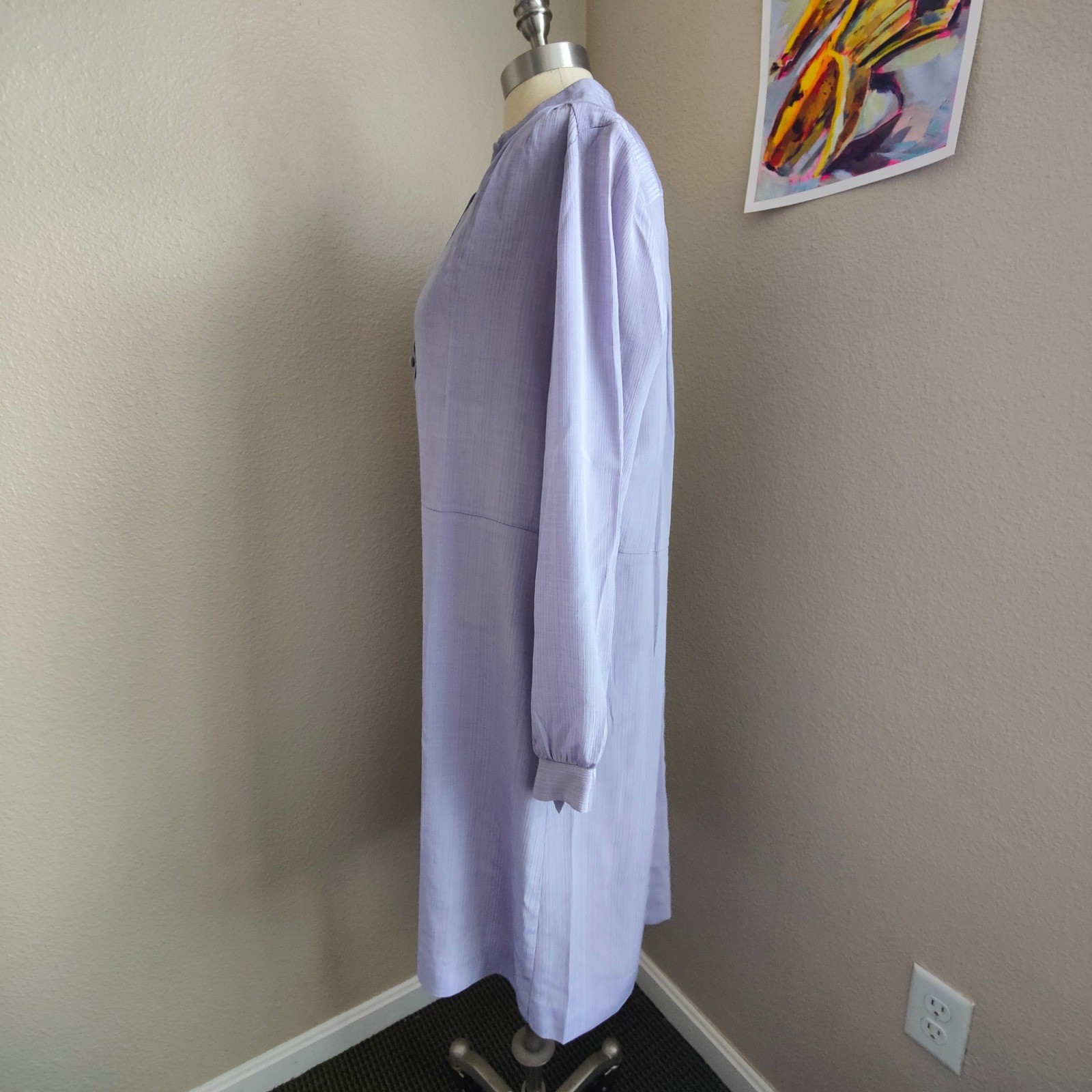 Vintage Malouf of Dallas 80s Retro Shift Dress Lilac USA L Mandarin Secretary
