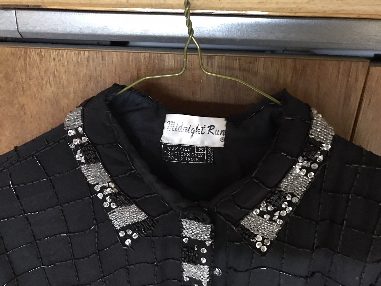 Vintage Silk Beaded Women’s Size Small Black Tunic By Midnight Run