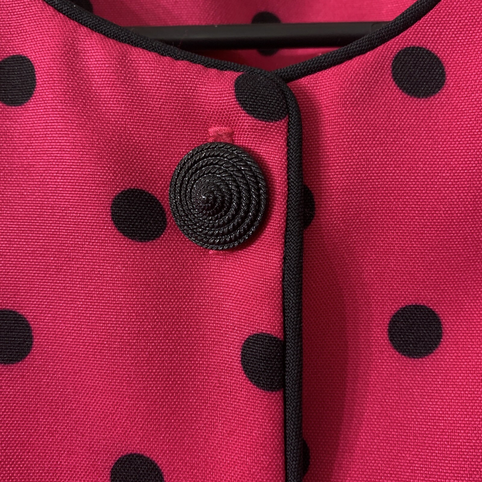 VTG 1980s Hot Pink Black Polka Dot Blouse Size M Secretary Retro Barbie Minnie