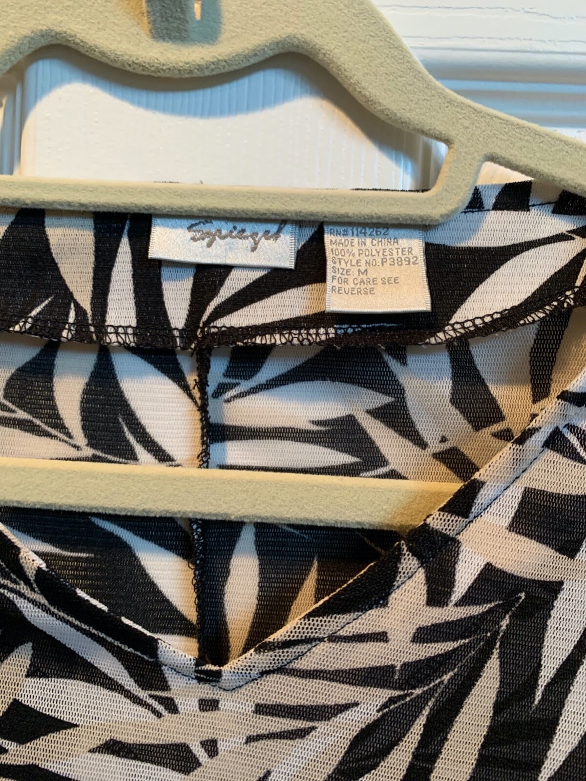 Vintage Spiegel Sheer Poncho Overlay Black Cream & Off White Leaves Pattern M