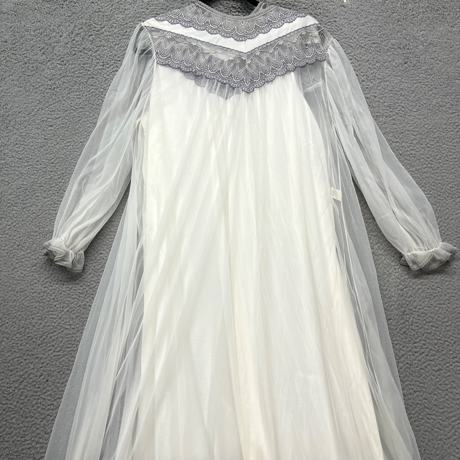 Vtg Jenelle Of California Nightgown & Peignoir Set Lace Womens L Fairy Bridal