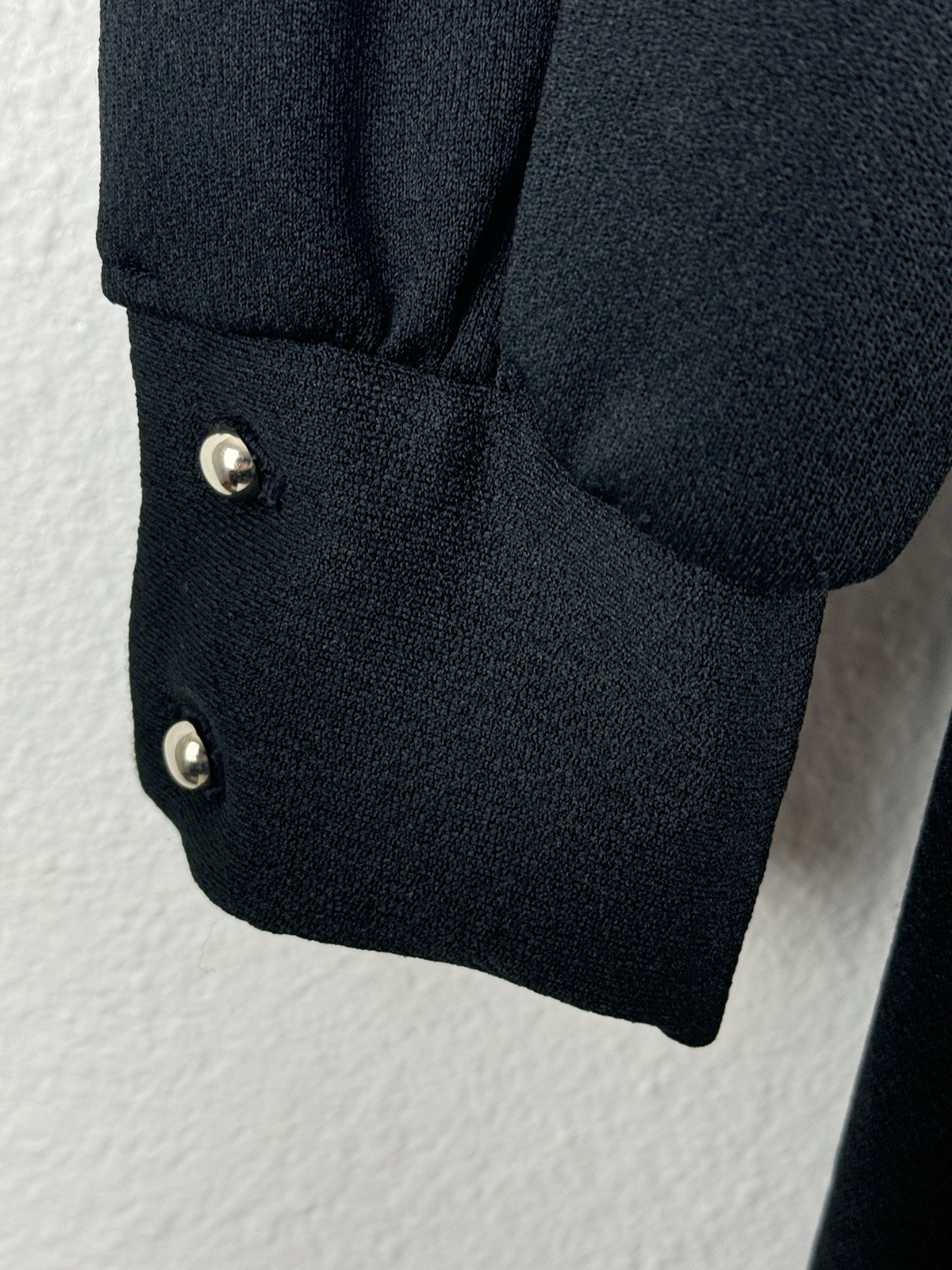Vintage 1970s Montgomery Ward Black Dress High Collar Chest Cut Out