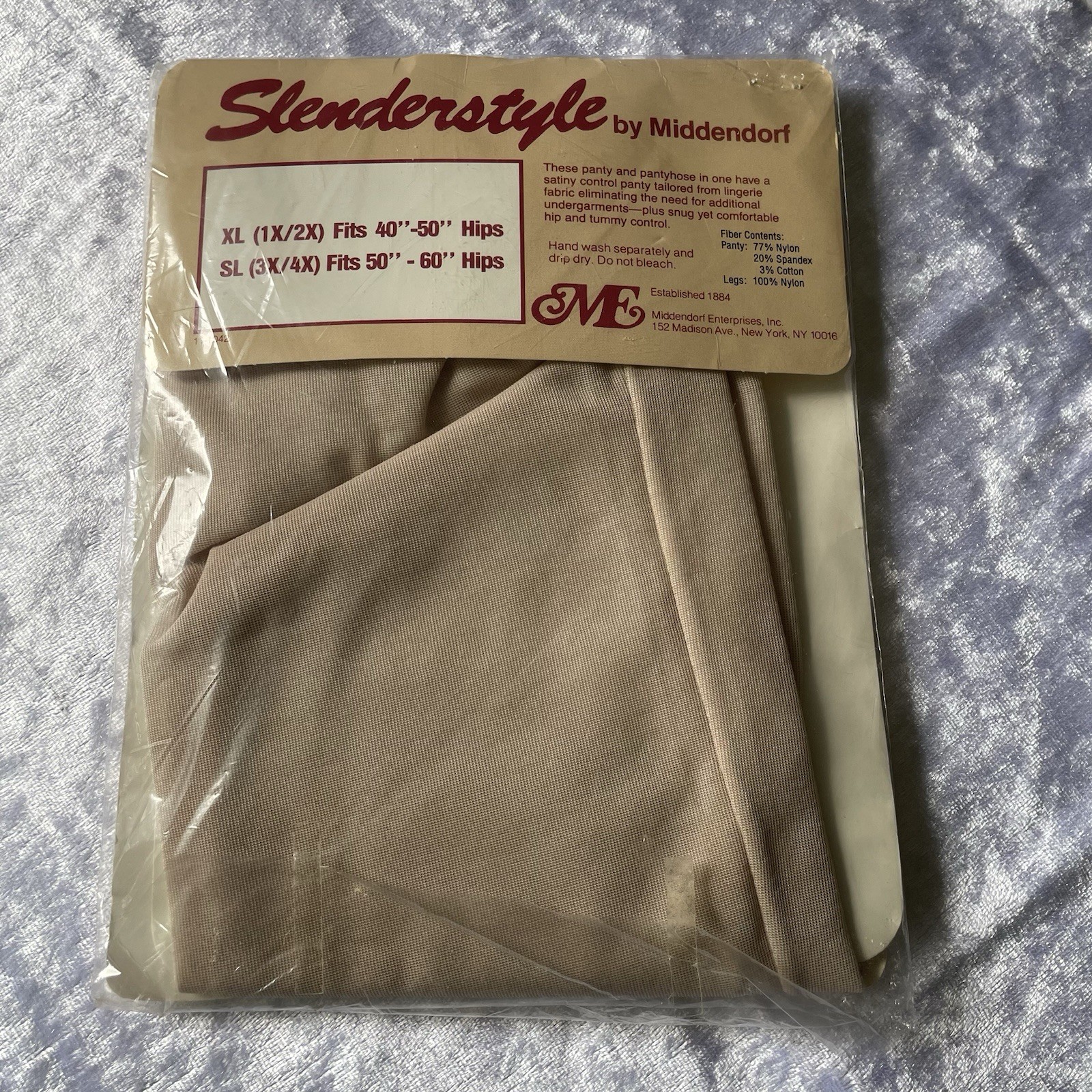 Slender style By Middendorf VTG Pantyhose For Full Figure Sz SL Dove Grey Women