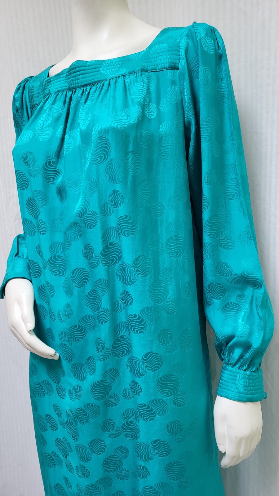Vintage 1980’s MURRAY MEISNER 100% Silk Turquoise Shift Dress – Size L/XL