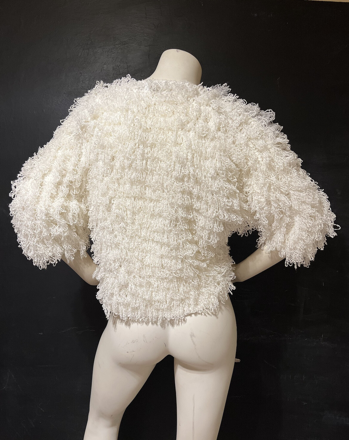 Vintage 80’s Side Effects Shaggy Knit Hand Crochet Sweater Oversized L Geometric