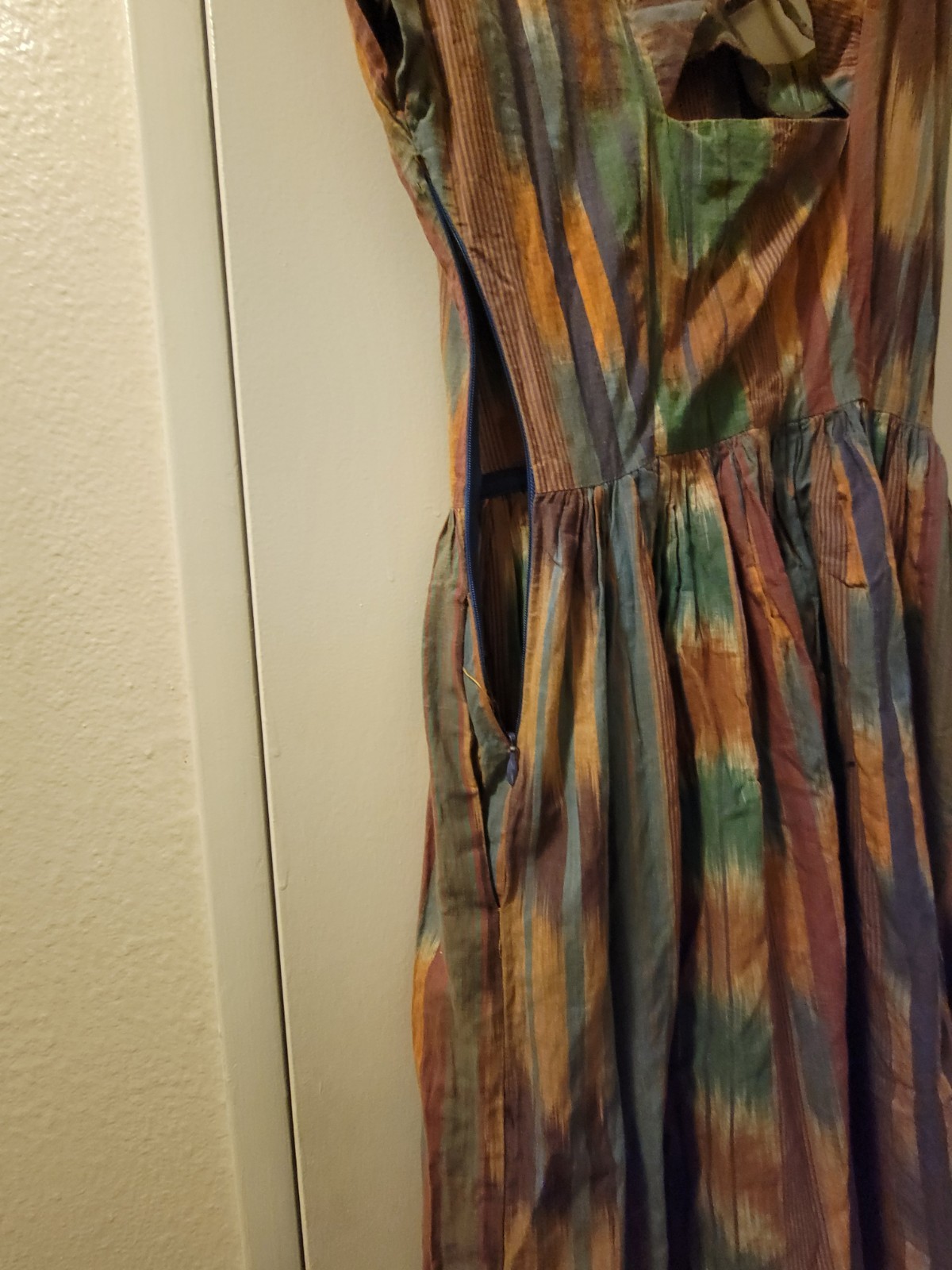 Vintage Regina Kravitz Dress Womens 6 Boho Artsy Abstract Stripe Open Back Midi