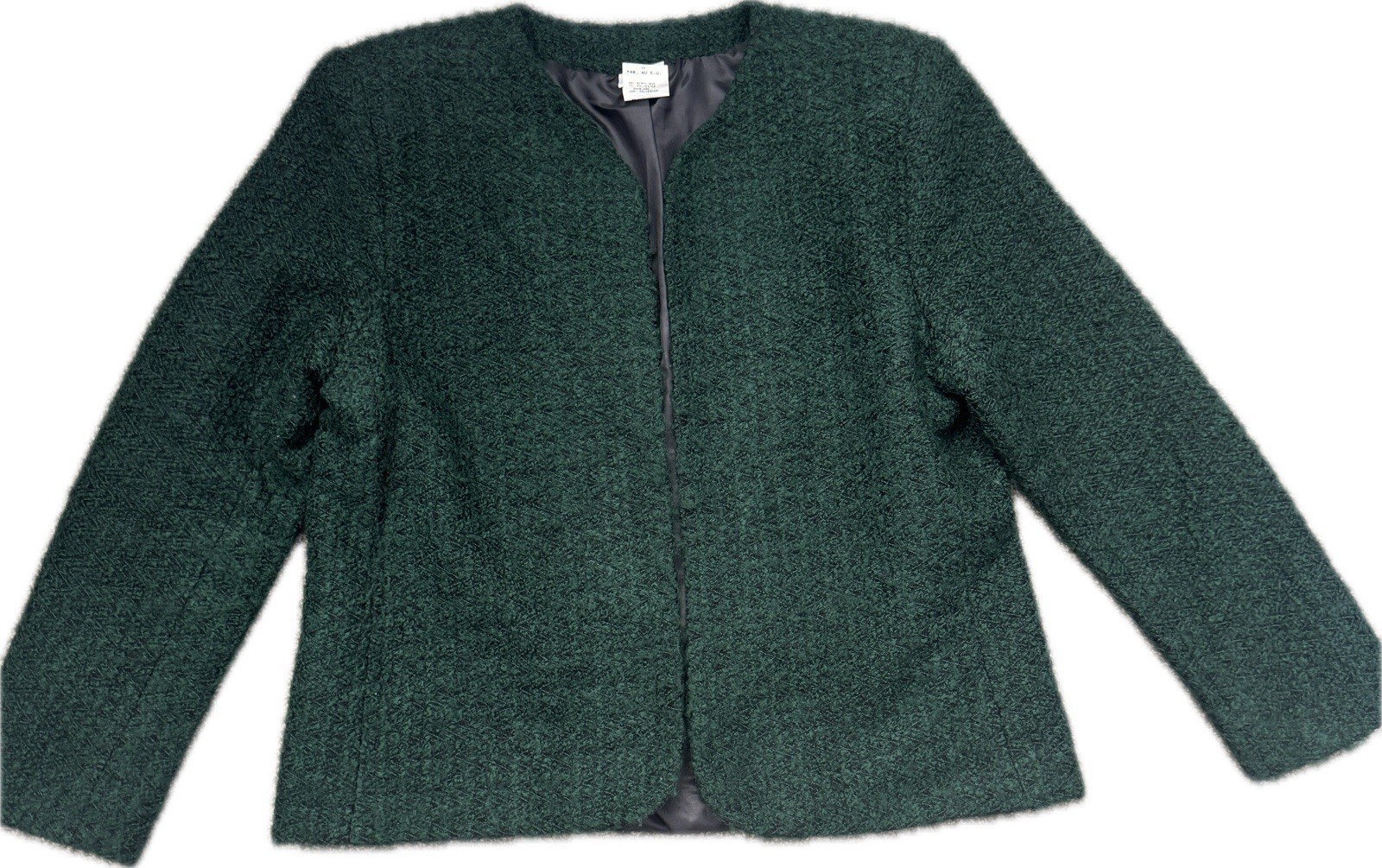 Vintage Janzen Jacket Womens Medium Green Boucle Open Front Blazer USA Textured