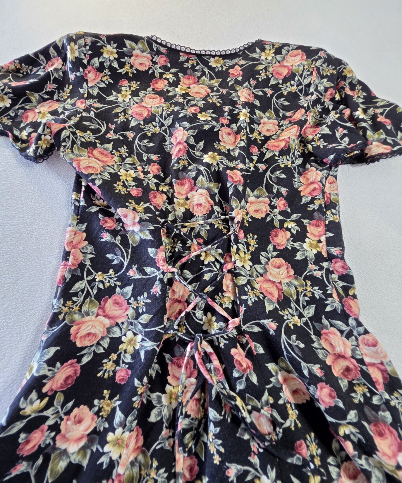 Size XS- Vintage 90s By Choice California Floral Rayon Dress Black Rose Mini