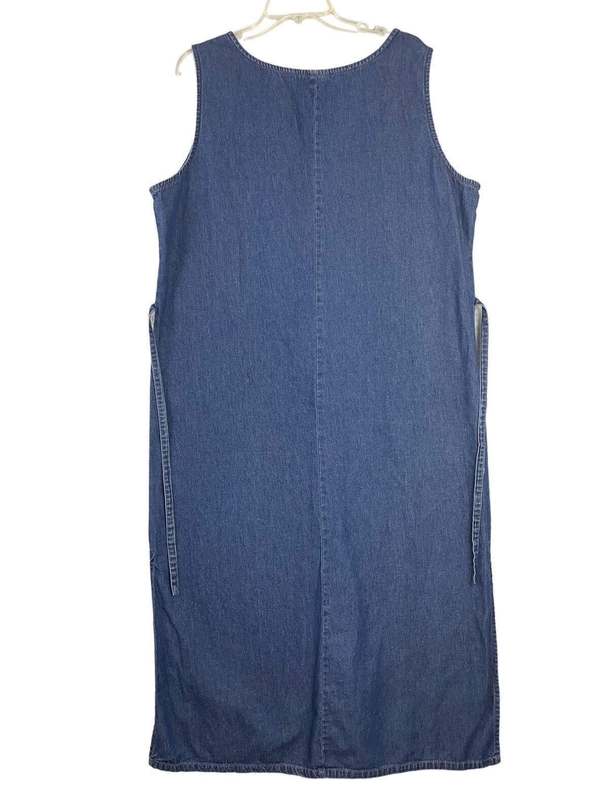 MPH Blues 1X Denim Maxi Dress Sleeveless Floral Embroidery Tie Waist Vintage
