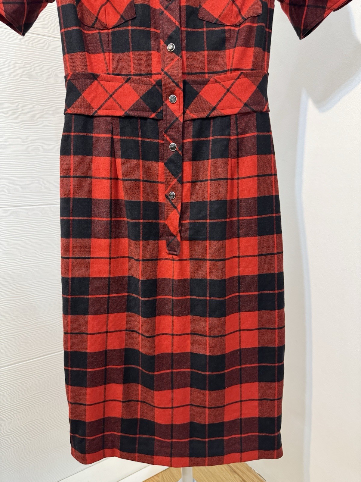 D&G Dolce Gabbana Red Black Plaid Wool Shirt Dress IT 42 US 6