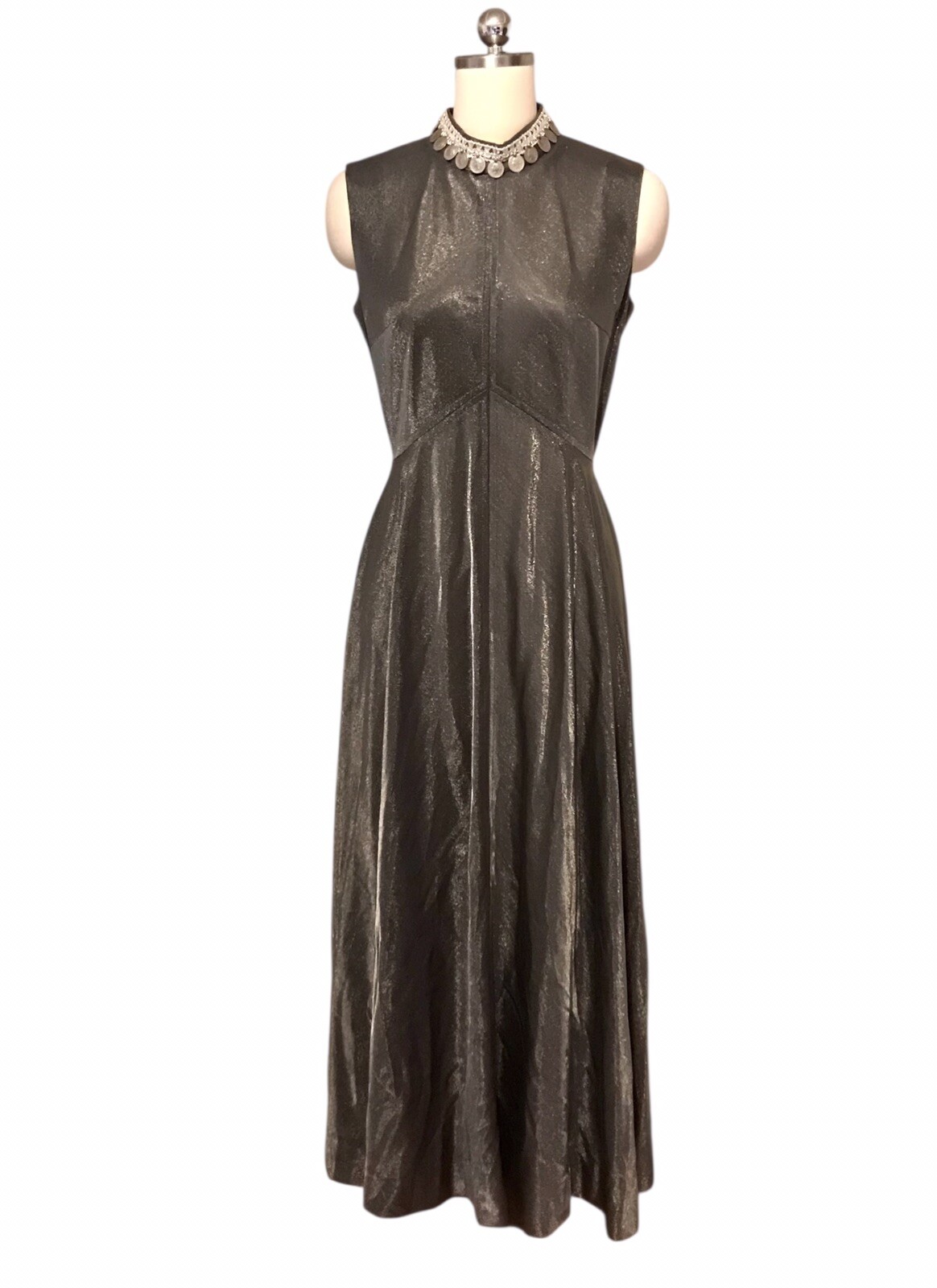 VTG 80’s Pewter Maxi Evening Dress Stunning Coin Medallions Classic Modern Sz 8