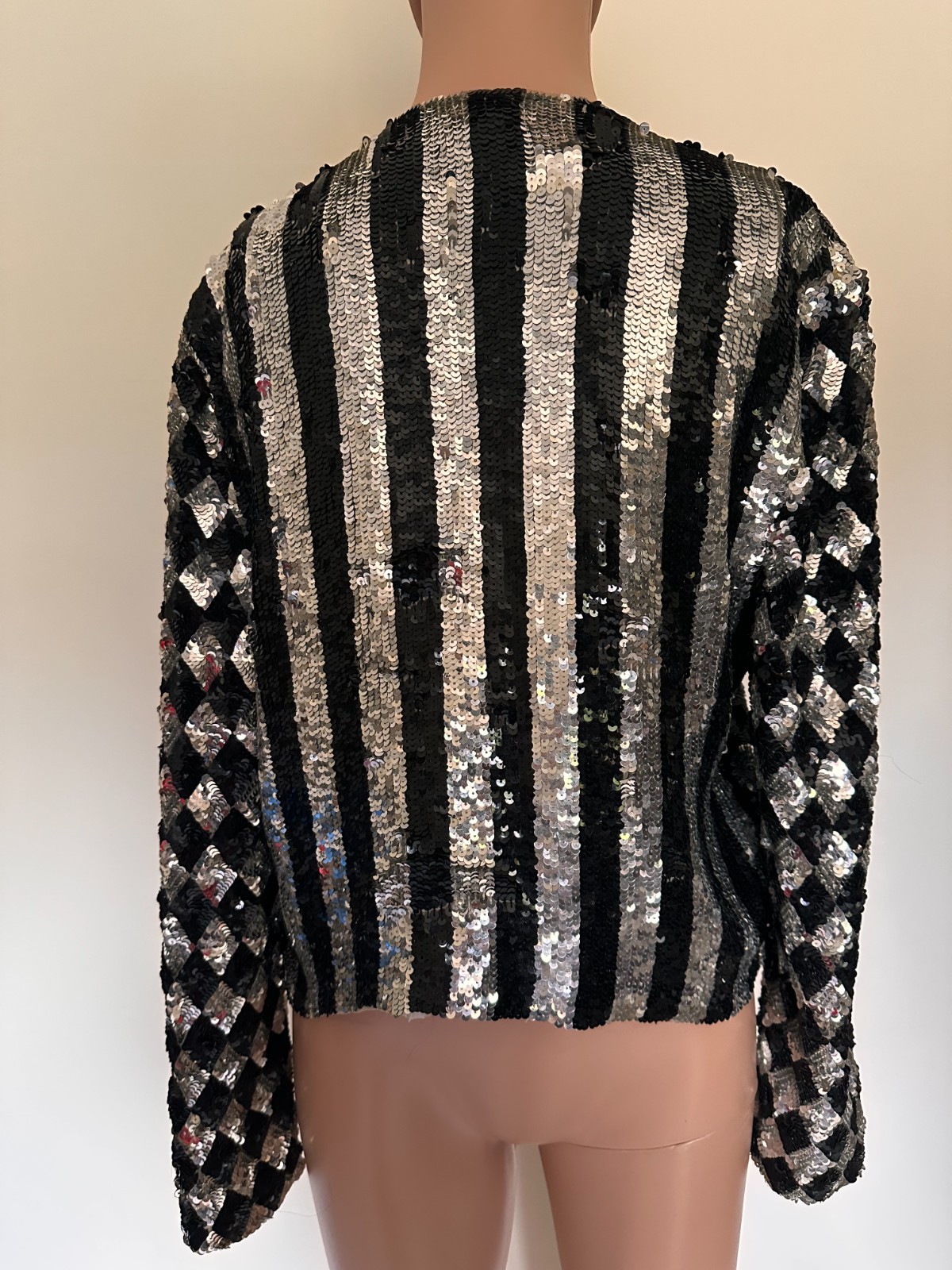 Vintage Black & Silver Sequin Jacket | Art Deco Pattern Statement Blazer | Eveni