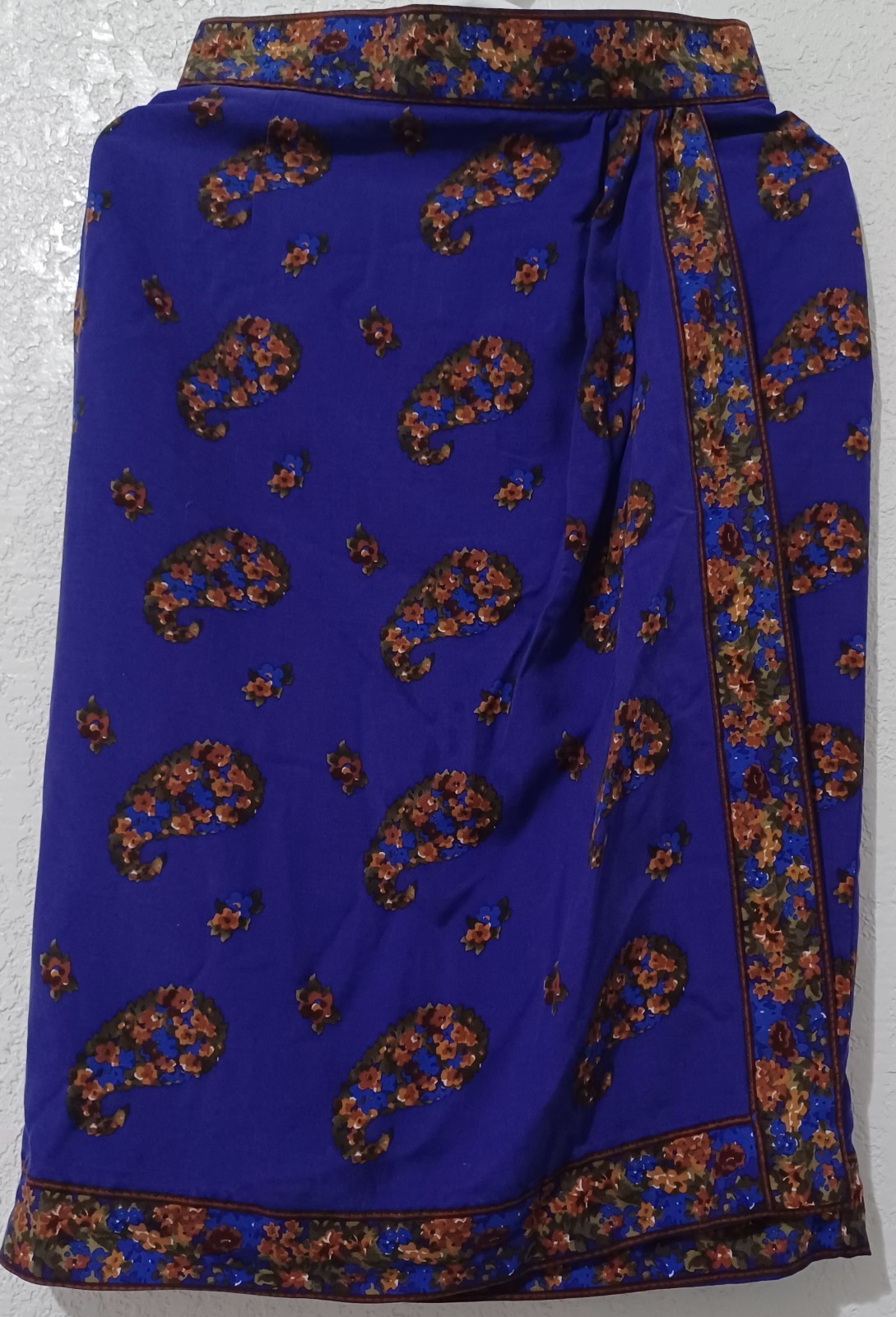 Vintage90s Skirt Silk / Wool, Carliste , Pasley Print Faux Wrap Size 6