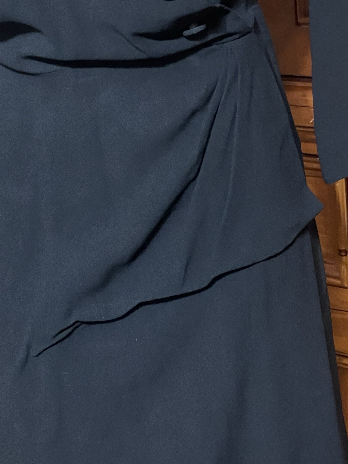 Vintage 40’s Design By Adele Simpson Black Crepe Dress w/Peplum WW2 Era 29w