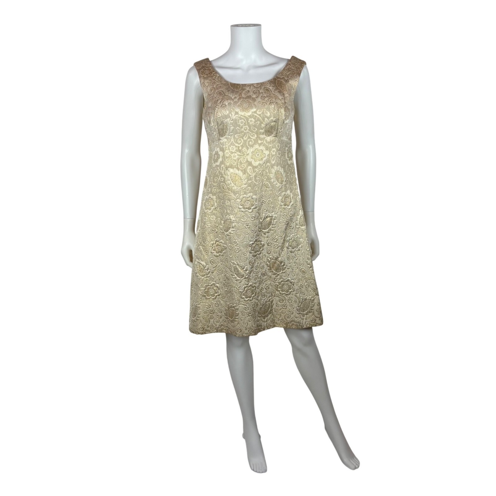 Vintage 60s Brocade Dress Womens Small Gold Floral Cocktail Shift