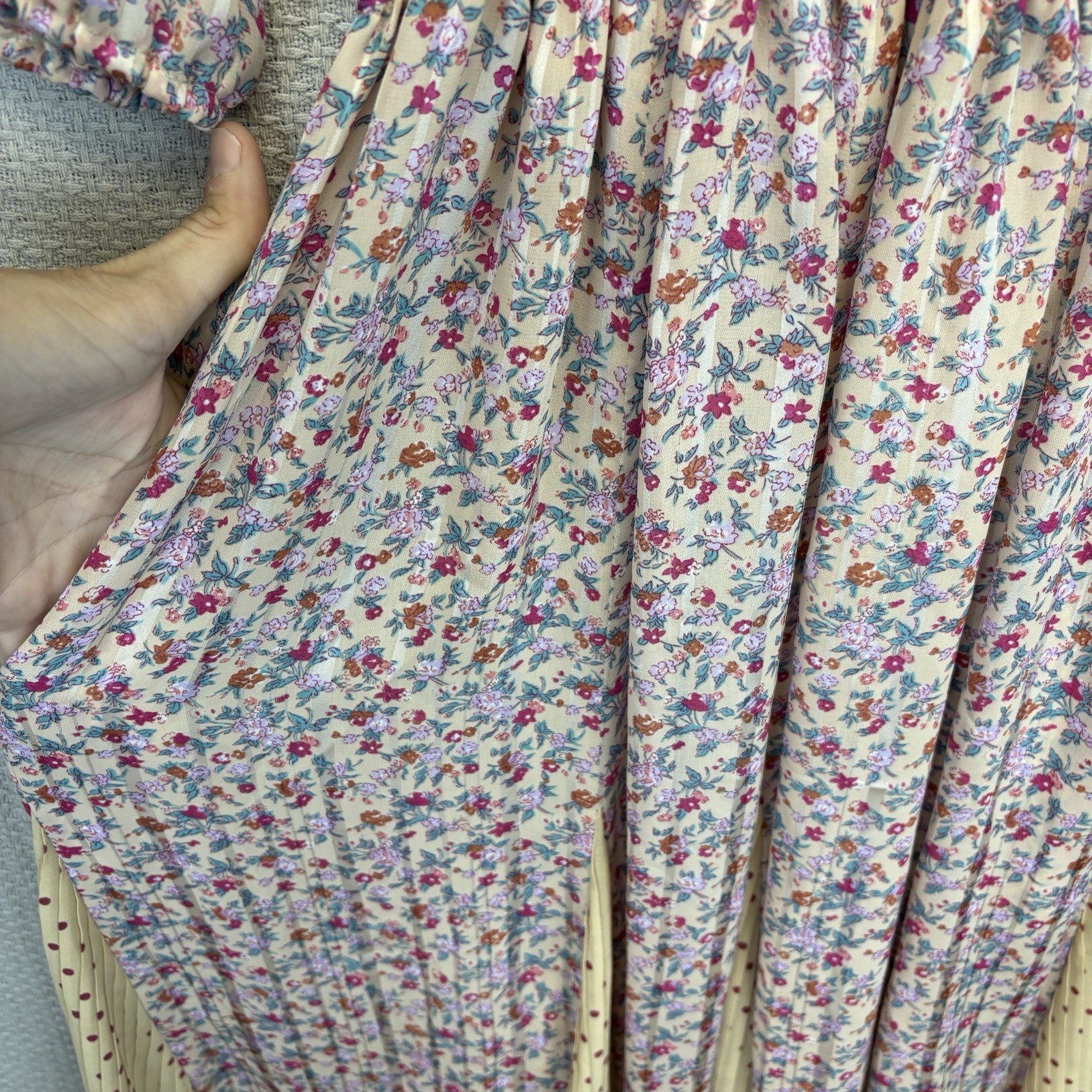 Vintage Lachine Boho Prairie Floral Midi Dress Small Pleated Ruffle Cottagecore