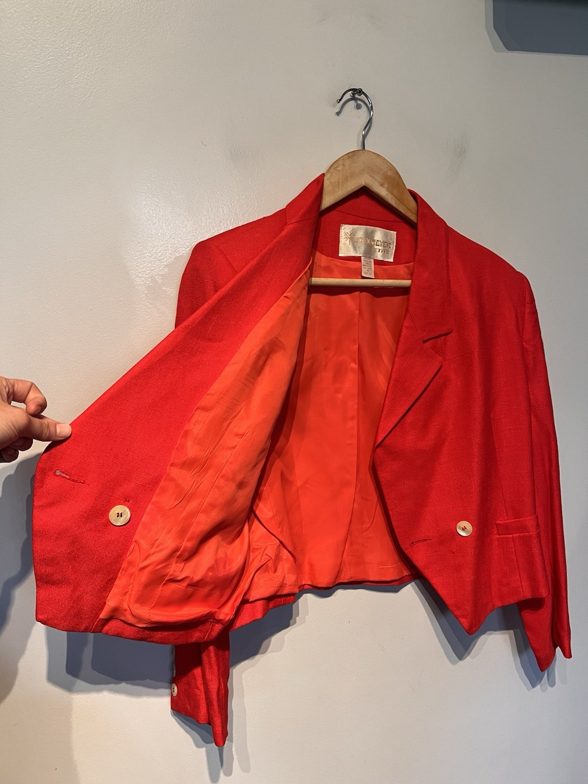 Vintage John Meyer Red Double Breasted Crop Blazer Size 12 USA Made