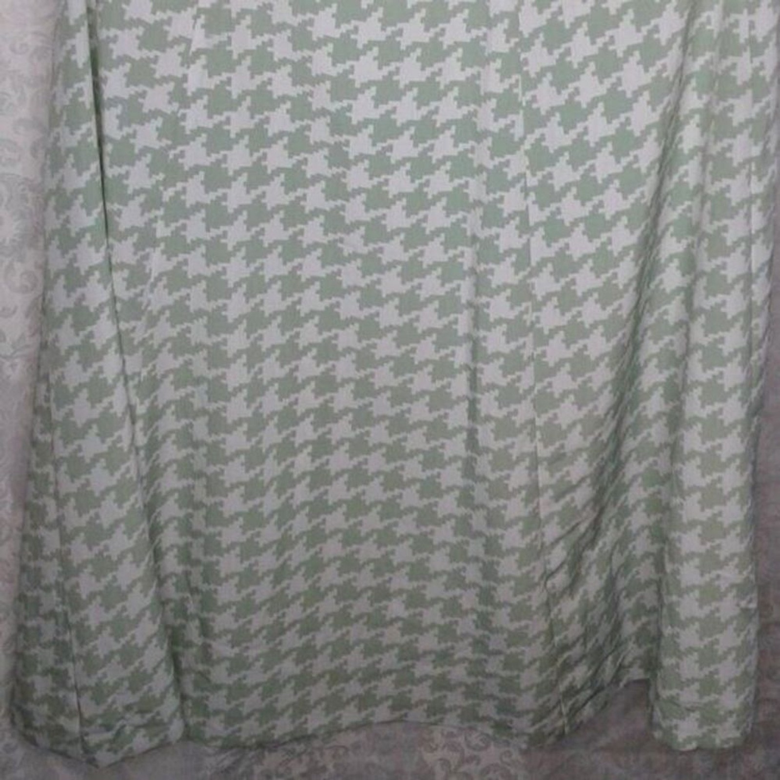 Leslie Fay Vintage Petite Small Midi Skirt Light Green & White Houndstooth