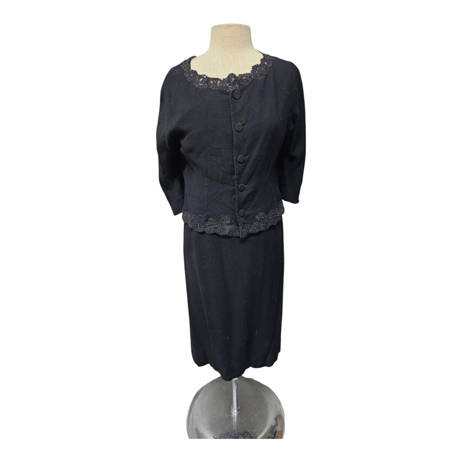 Antique 1920’s 30s Black 2 Piece Shift Dress & Jacket Flapper Style S/M