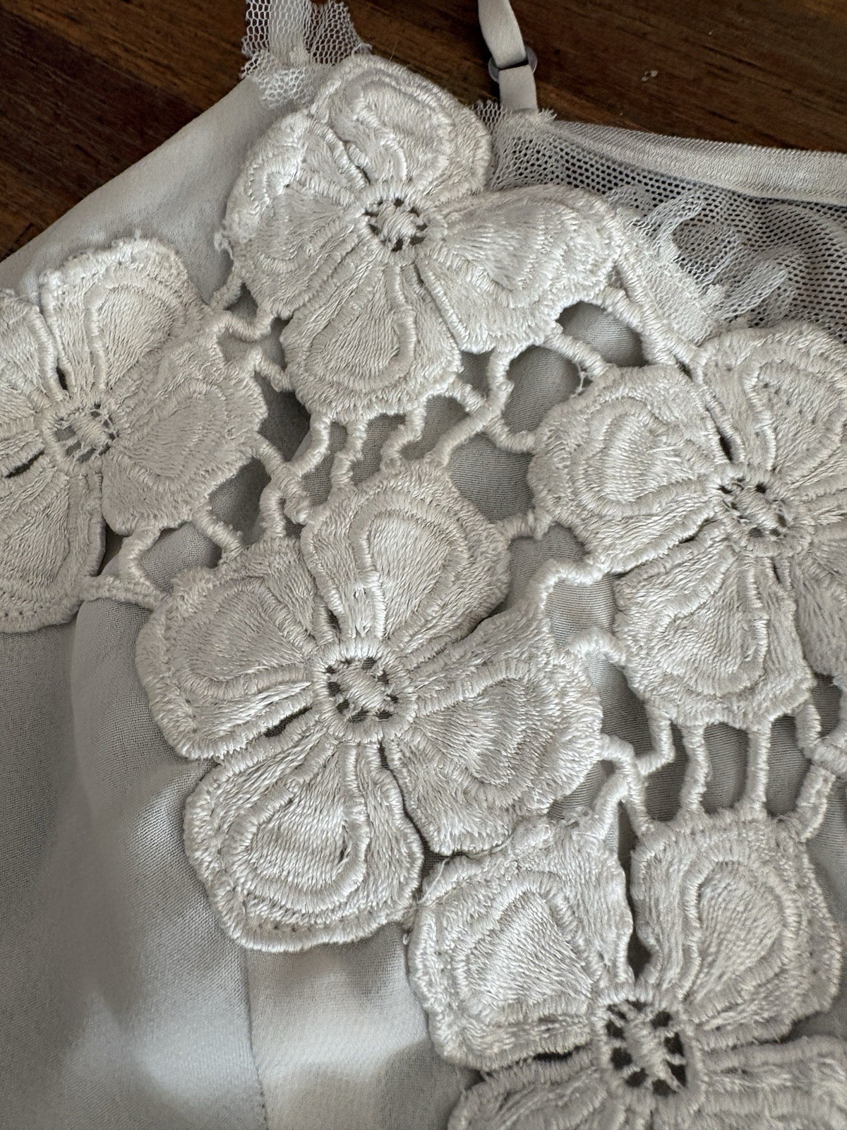 Vintage Flora Sheer Camisole XL Light Gray Babydoll Nightie Floral Design 1990s