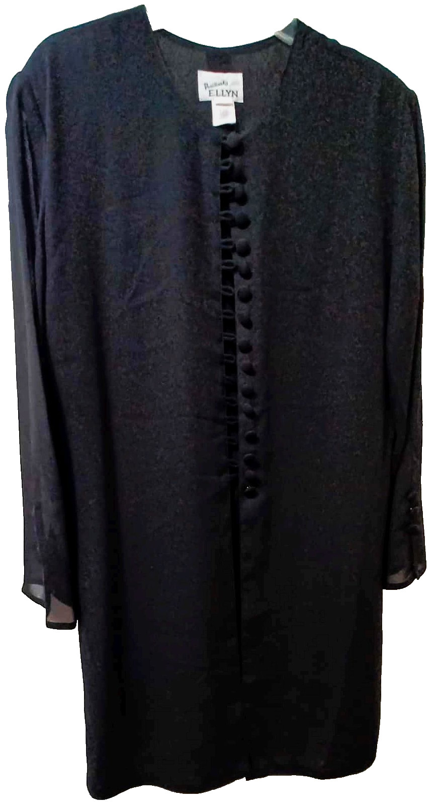 VINTAGE MACY’S POSITIVELY ELLYN WOMEN’S BUTTON FRONT LONG TUNIC BLACK SZ 16