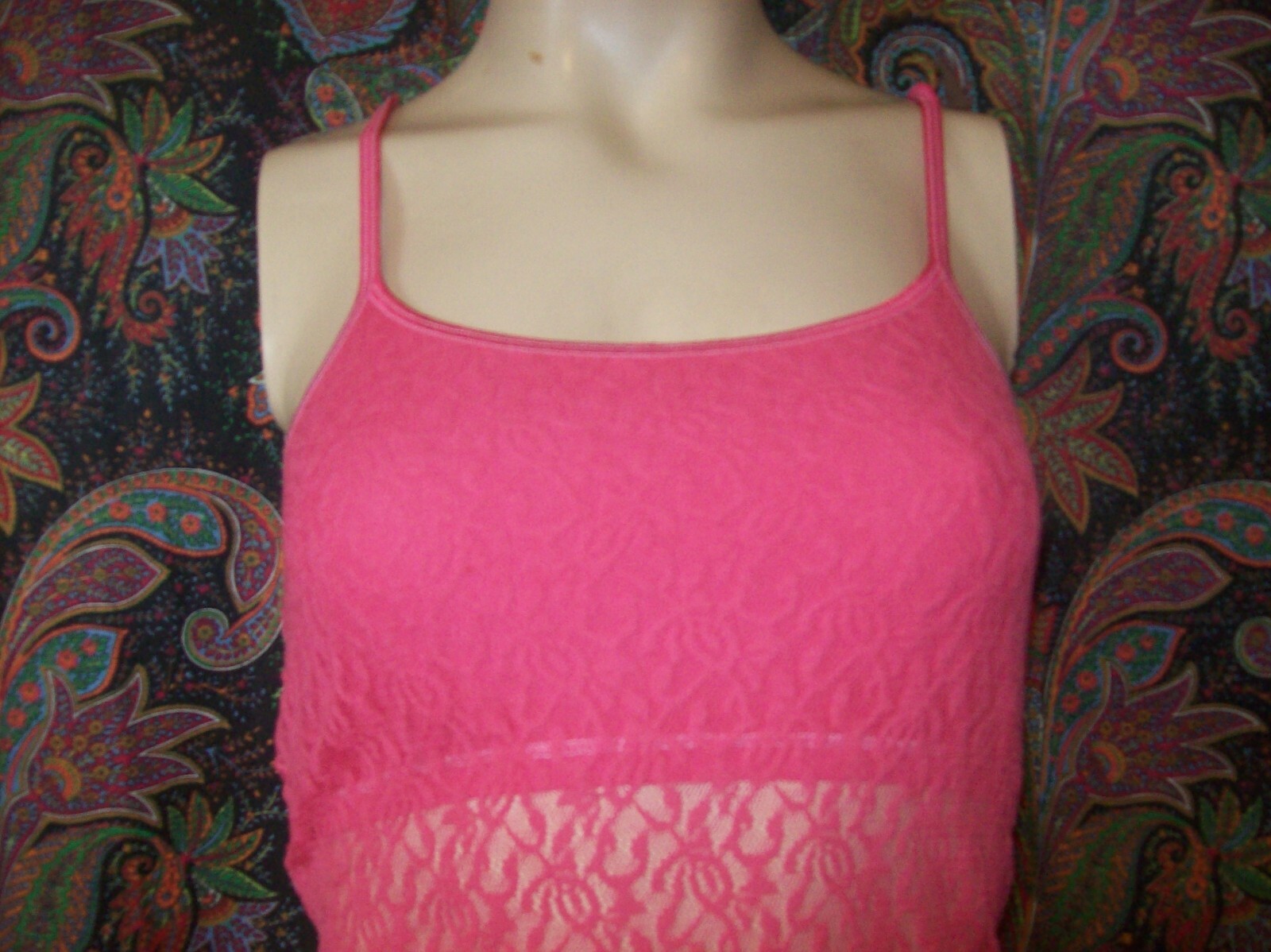 Vintage St.Eve Pink Sheer Knit Lace Shelf Bra Camisole Lingerie M