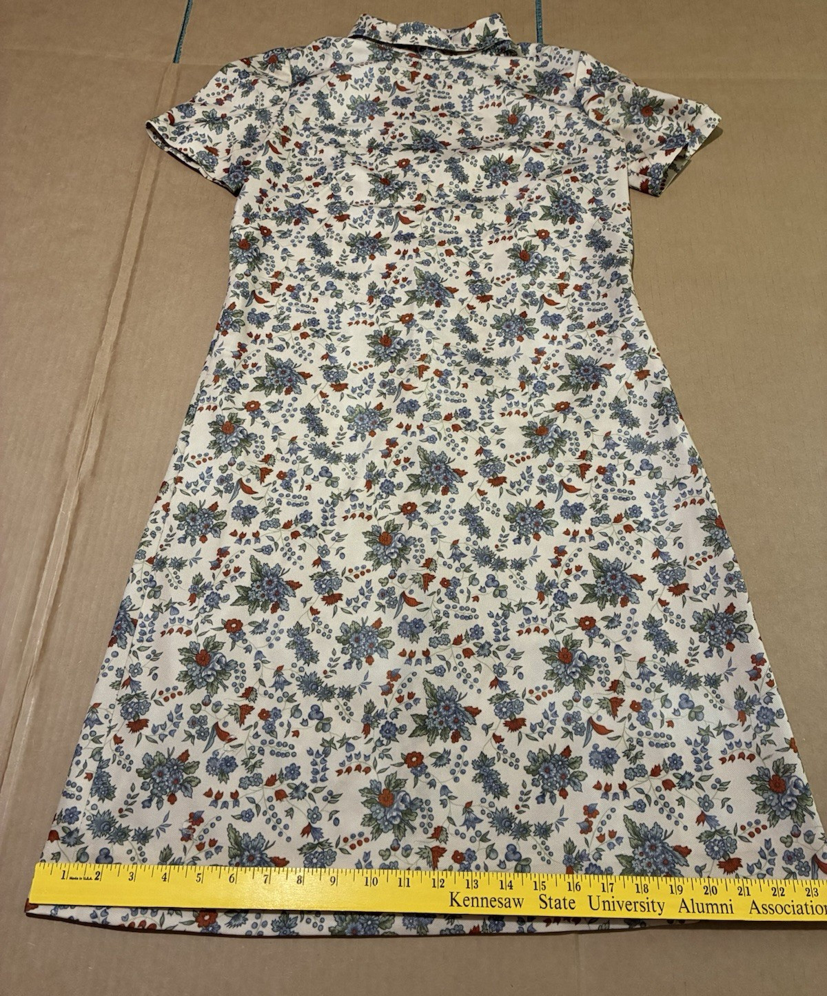 Vintage Handmade Polyester Short Sleeve Dress with Back Zipper