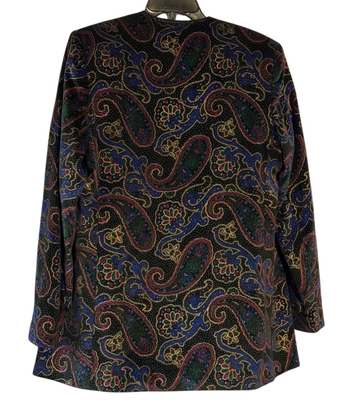 Vintage Koret Size 8 Velvet Paisley Open Front Blazer Jacket Shoulder Pads Soft