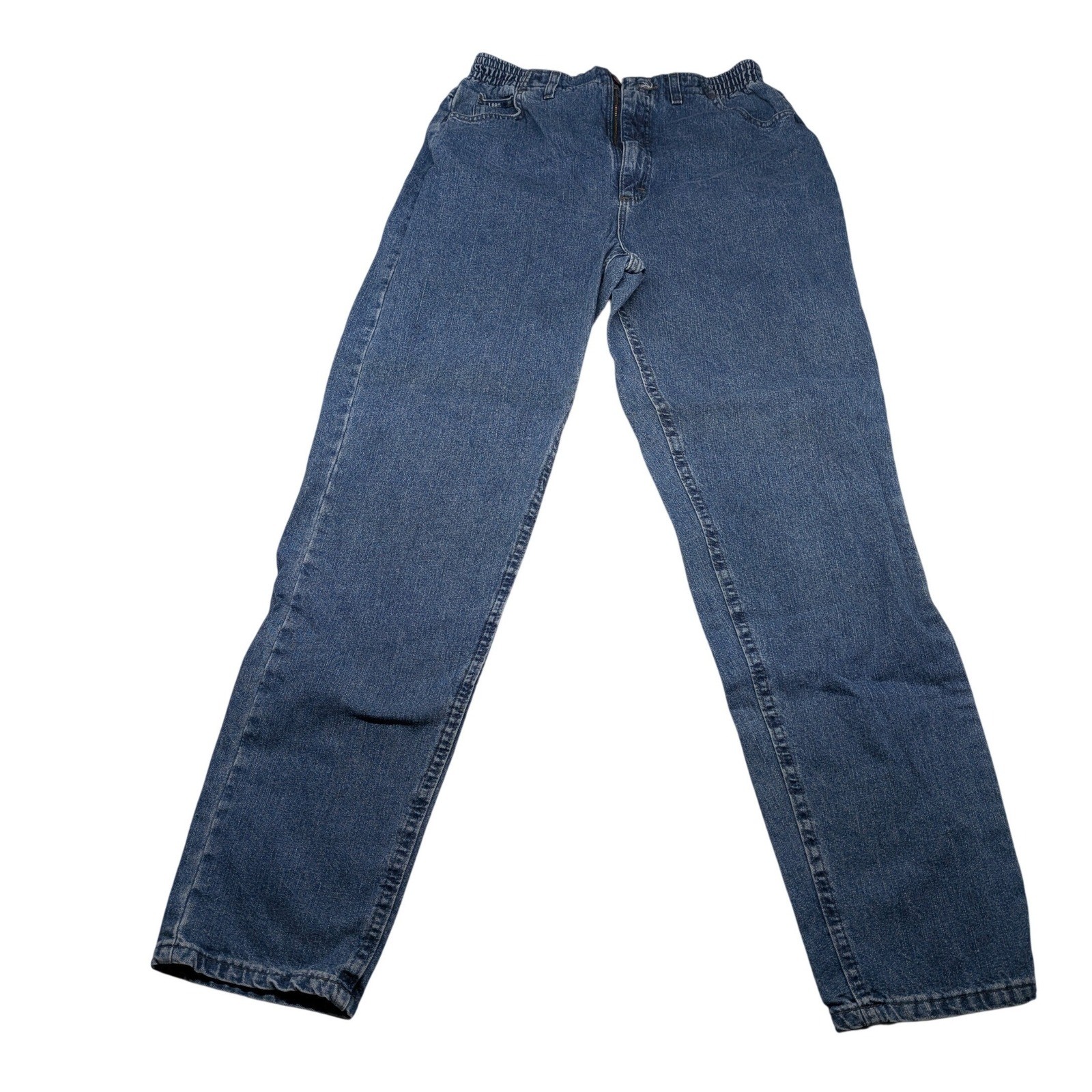 Vintage Lee High Waisted Mom Jeans Medium Wash Elastic Waist Straight Leg 14 L