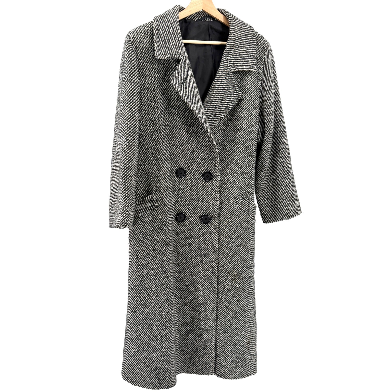 Vintage 80s St Michael Black White Tweed Double Breasted Overcoat
