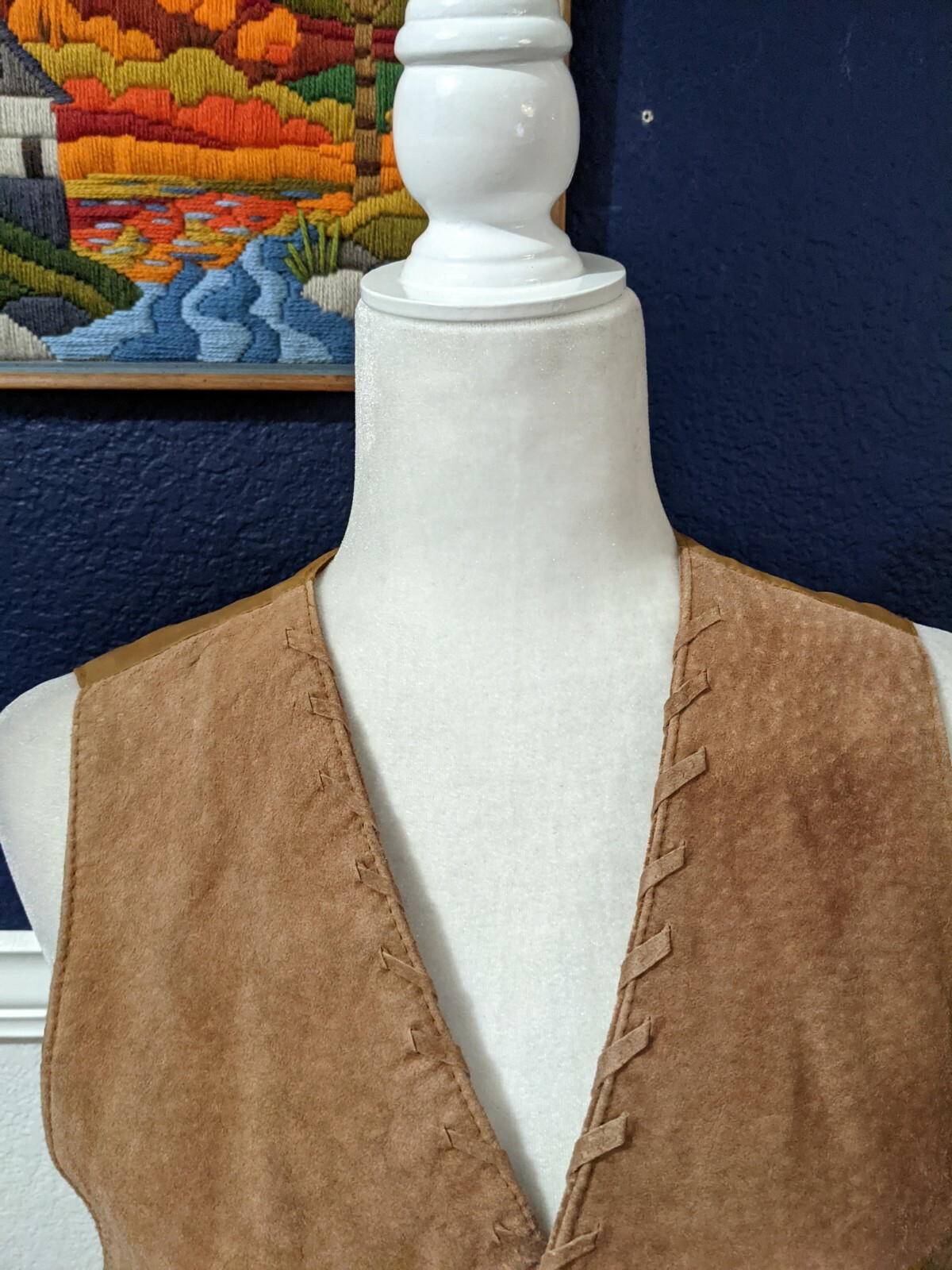 VTG Centigrade 100% Leather Suede Camel Brown Vest Cowboy Western Sz Medium M