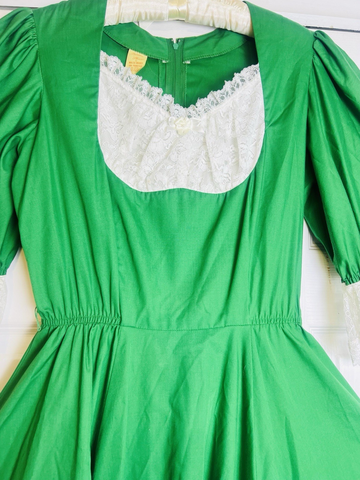 Vtg Partners Please Green White Lace Trim Flare Swing Square Dance Dress Size 12