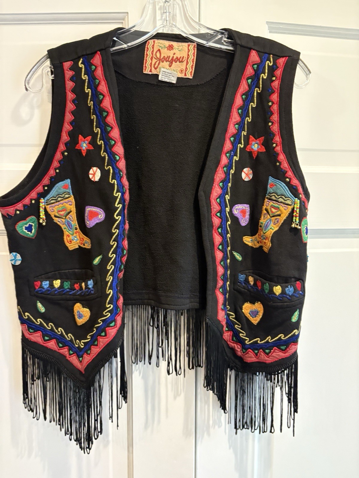 Vintage Joujou Artsy Fringed Embroidered Beaded Appliqué Western Vest Sz M