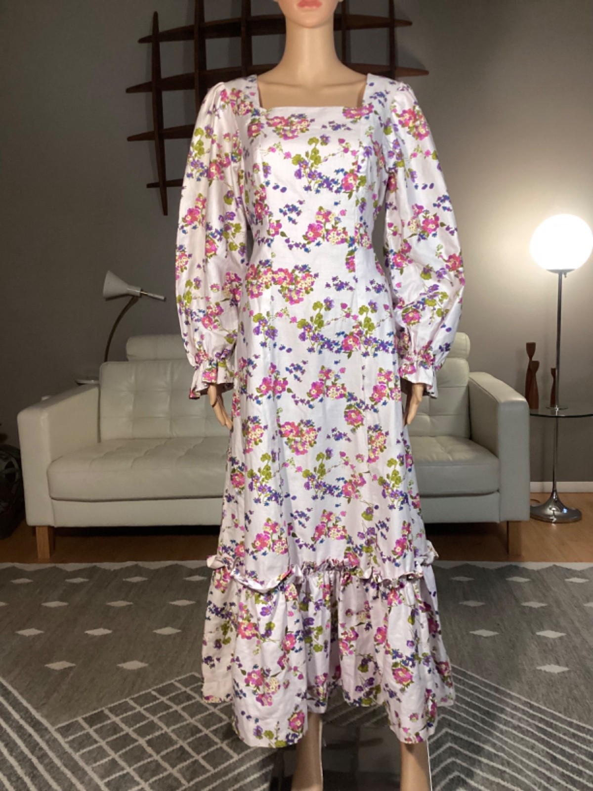 Vintage 70’s Handmade Floral Ruffle Prairie Maxi Dress Boho Hippie