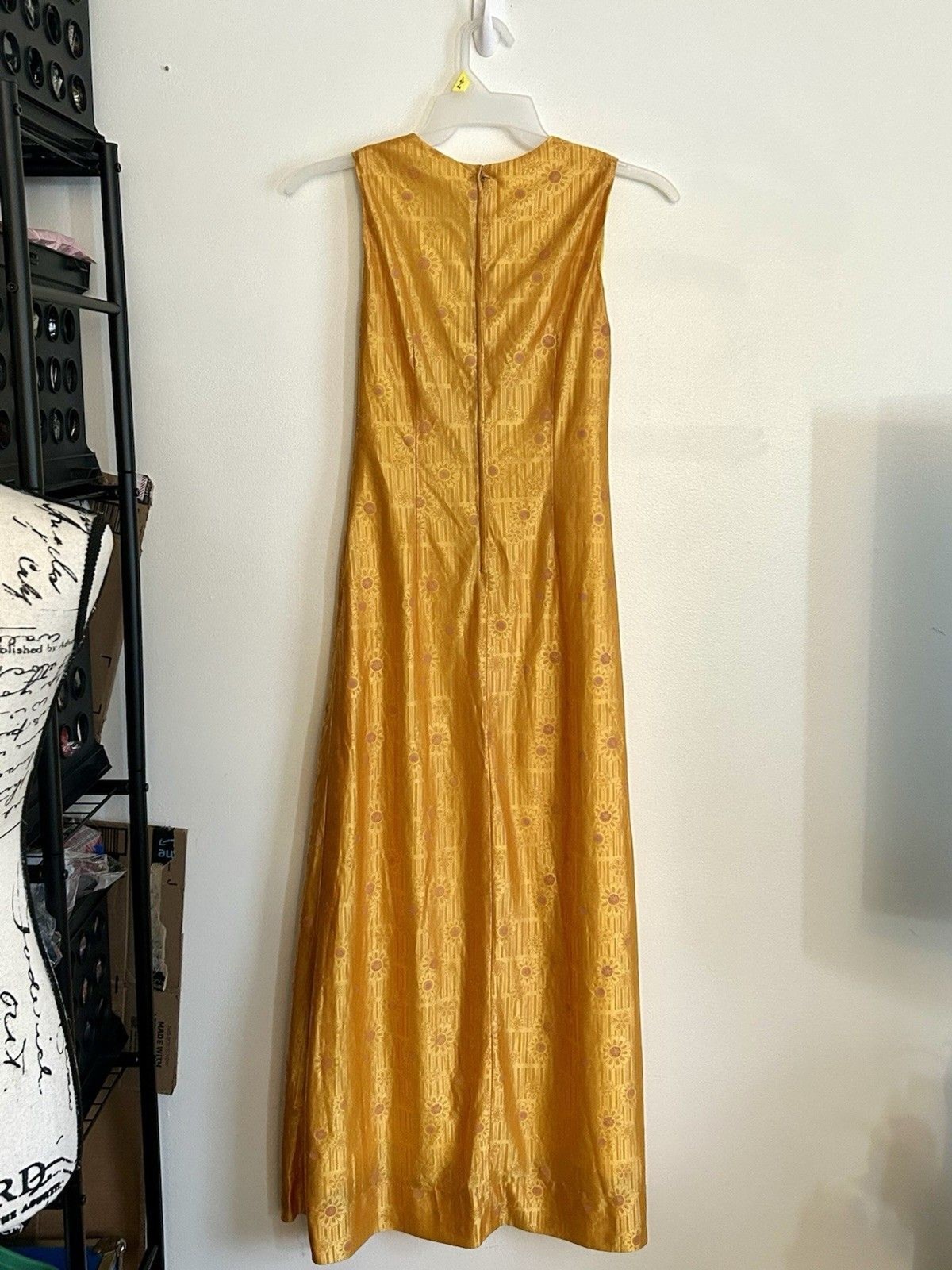 Vintage 60s 70s Mustard Yellow Maxi Dress Floral MCM