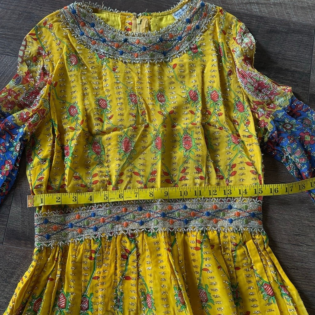 Women’s Bohemian Maxi Dress Yellow/Blue Floral Print Size M Summer