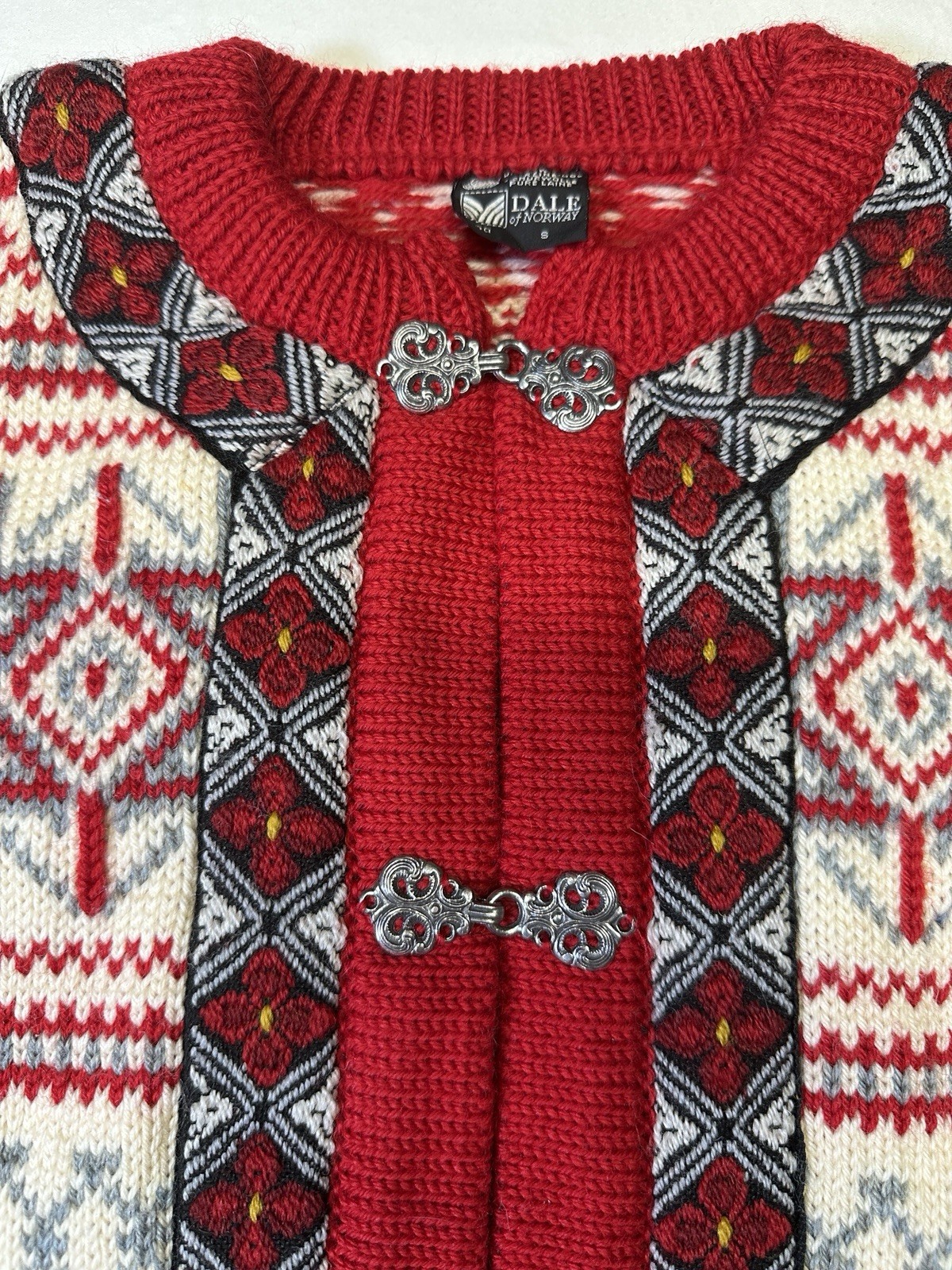 Dale of Norway Wool Cardigan Sweater Red White Nordic Knit Size S