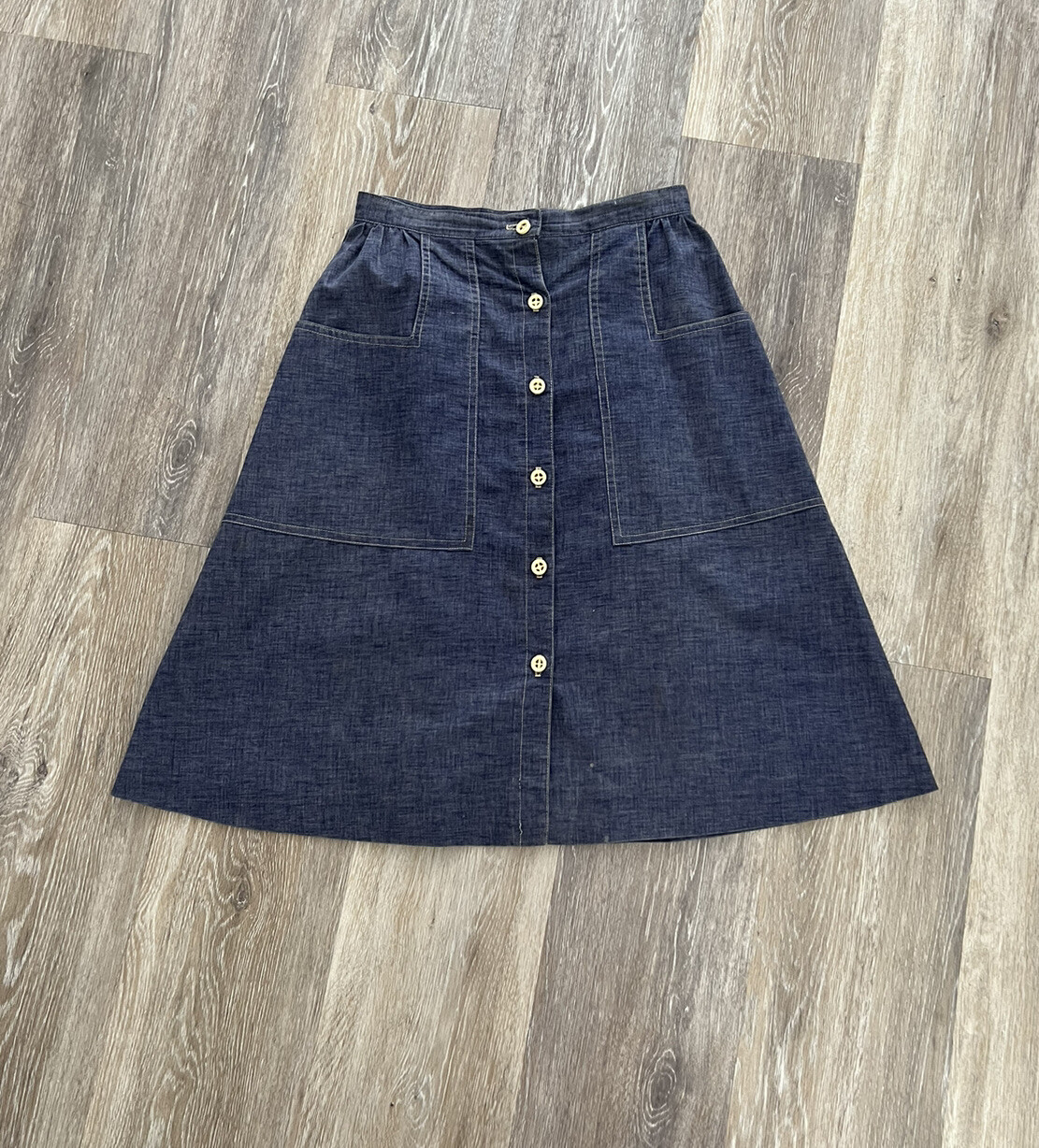 Vintage Blue Denim Like A Line Skirt Pleated Size S Small Madison Wardrobe Maker