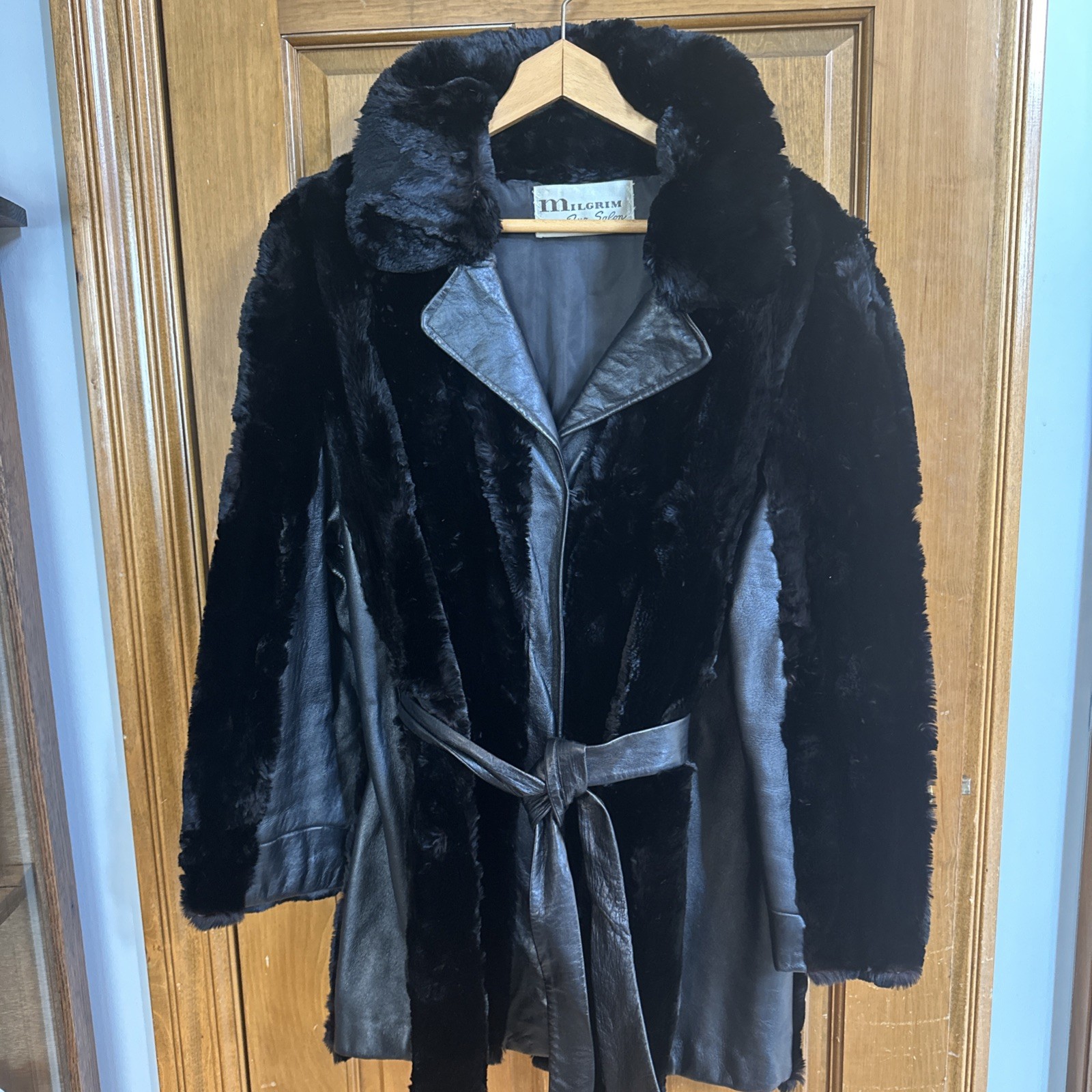 Vintage Sheared Black Mink And Leather Coat