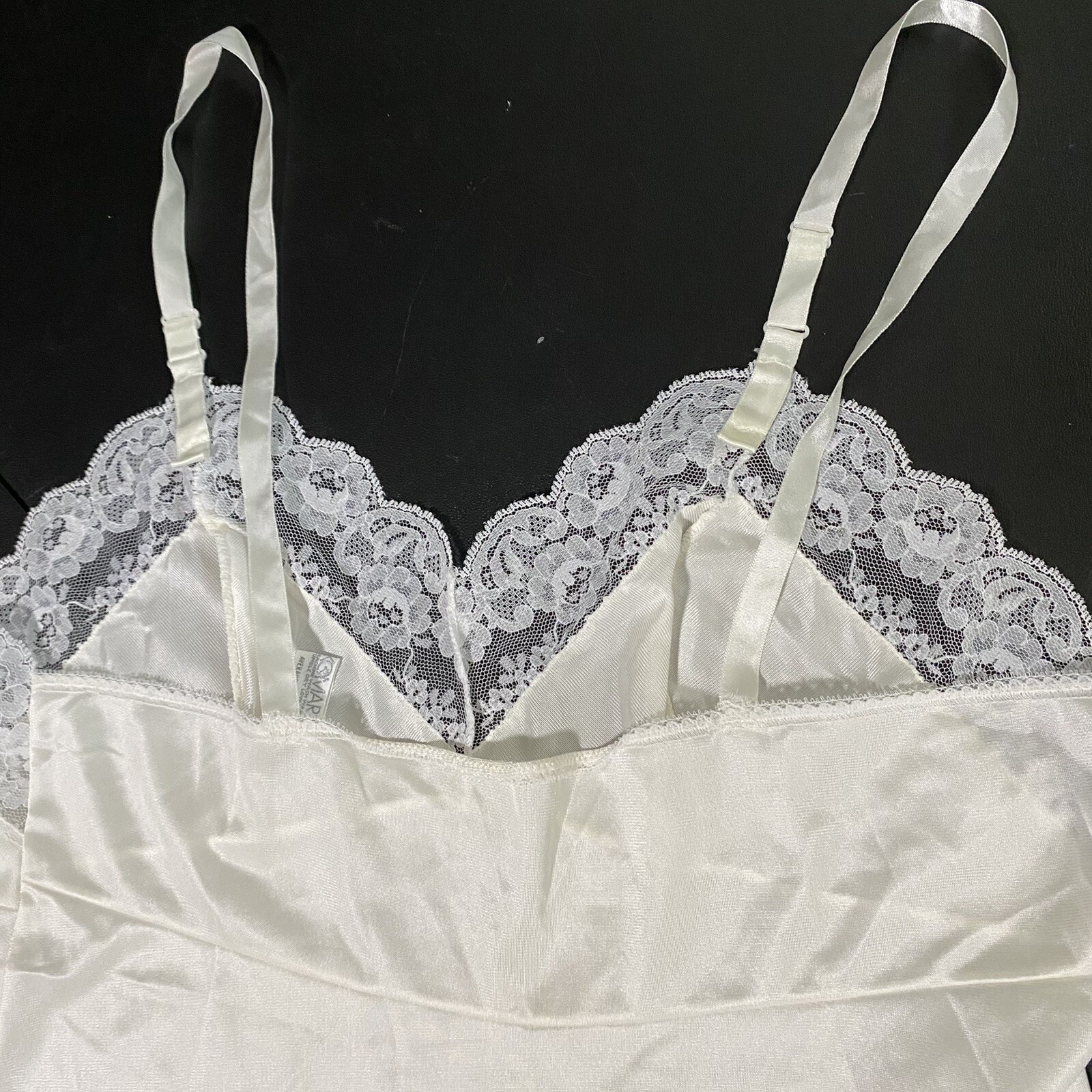 Vintage Komar Slip Dress Average 38 S/M Lace Trim Ivory White Cami100% Nylon