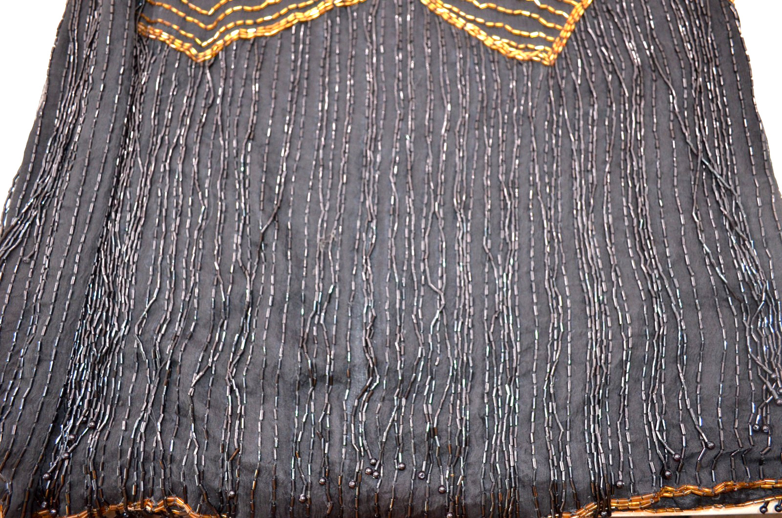 Vanna White Original Silk Bead Tube Dress Womens M w/ Shawl Black & Gold