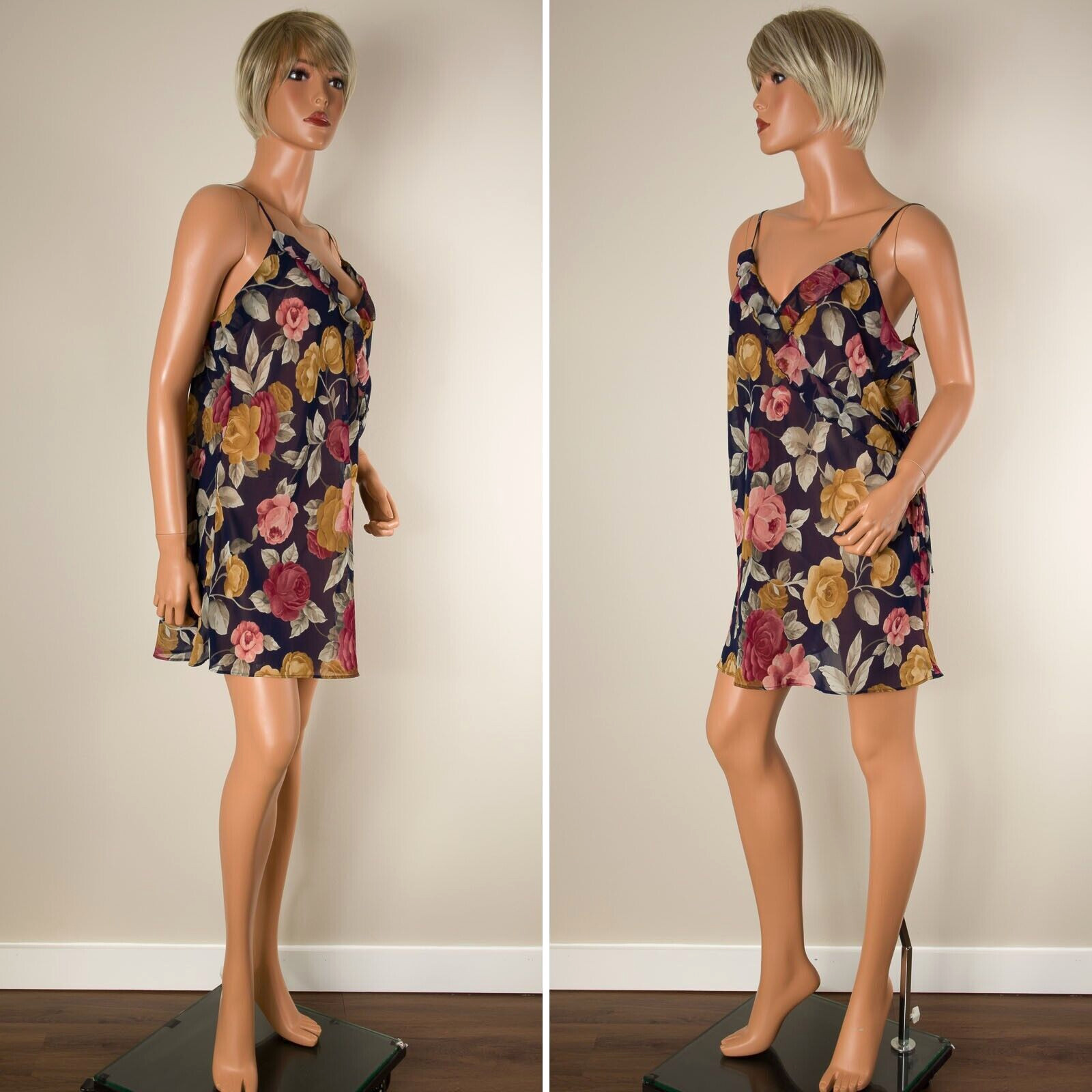 💖 Vintage VICTORIA’S SECRET Chiffon Semi Sheer Chemise Floral Slip Dress L